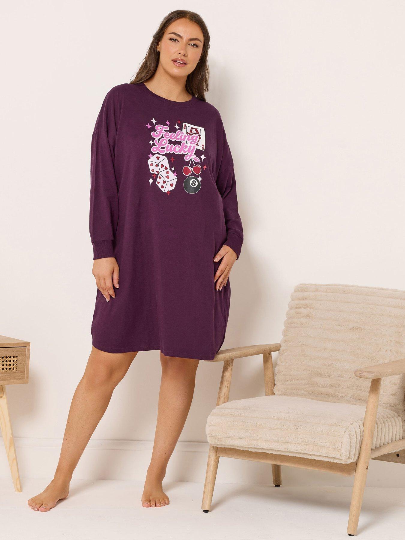Image 3 of 4 of Yours Curve Feeling Lucky Long Sleeve Nightdress - Red