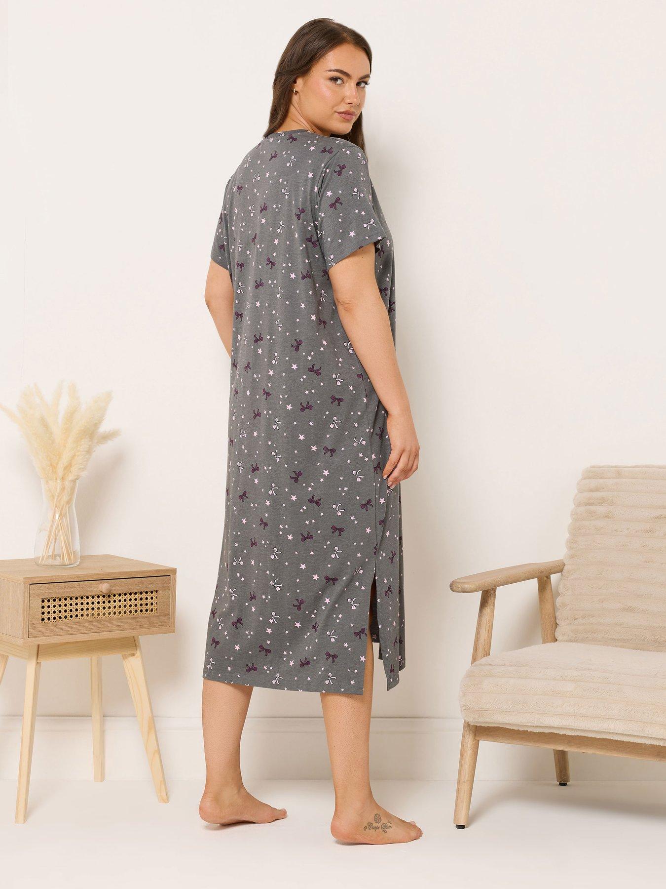stillFront image of yours-curve-pink-bows-midaxi-nightdress-grey