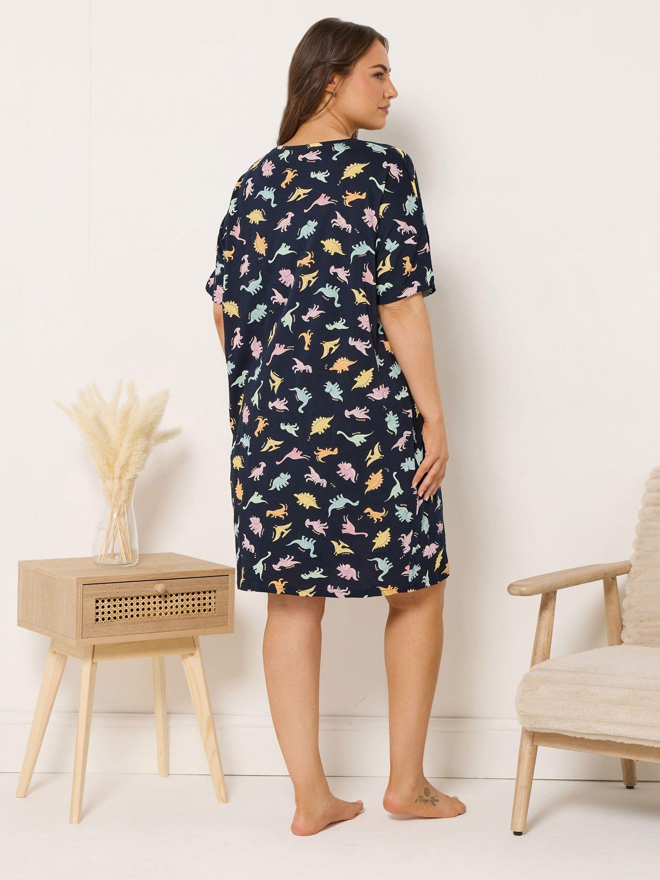 stillFront image of yours-curve-dinosnore-sleeptee-nightdress-blue