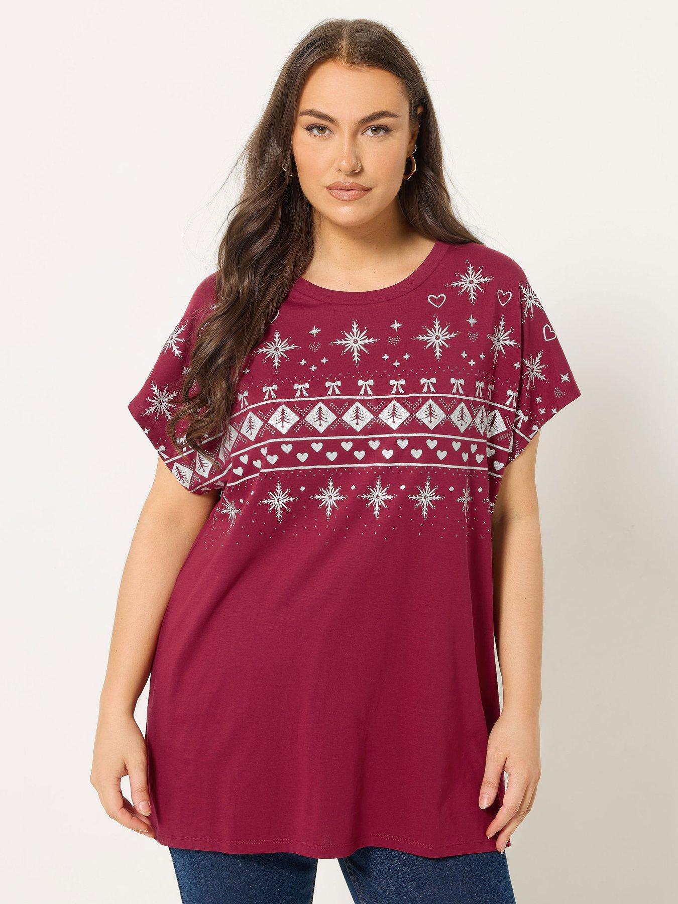 Yours Curve Fairisle T-Shirt - Red