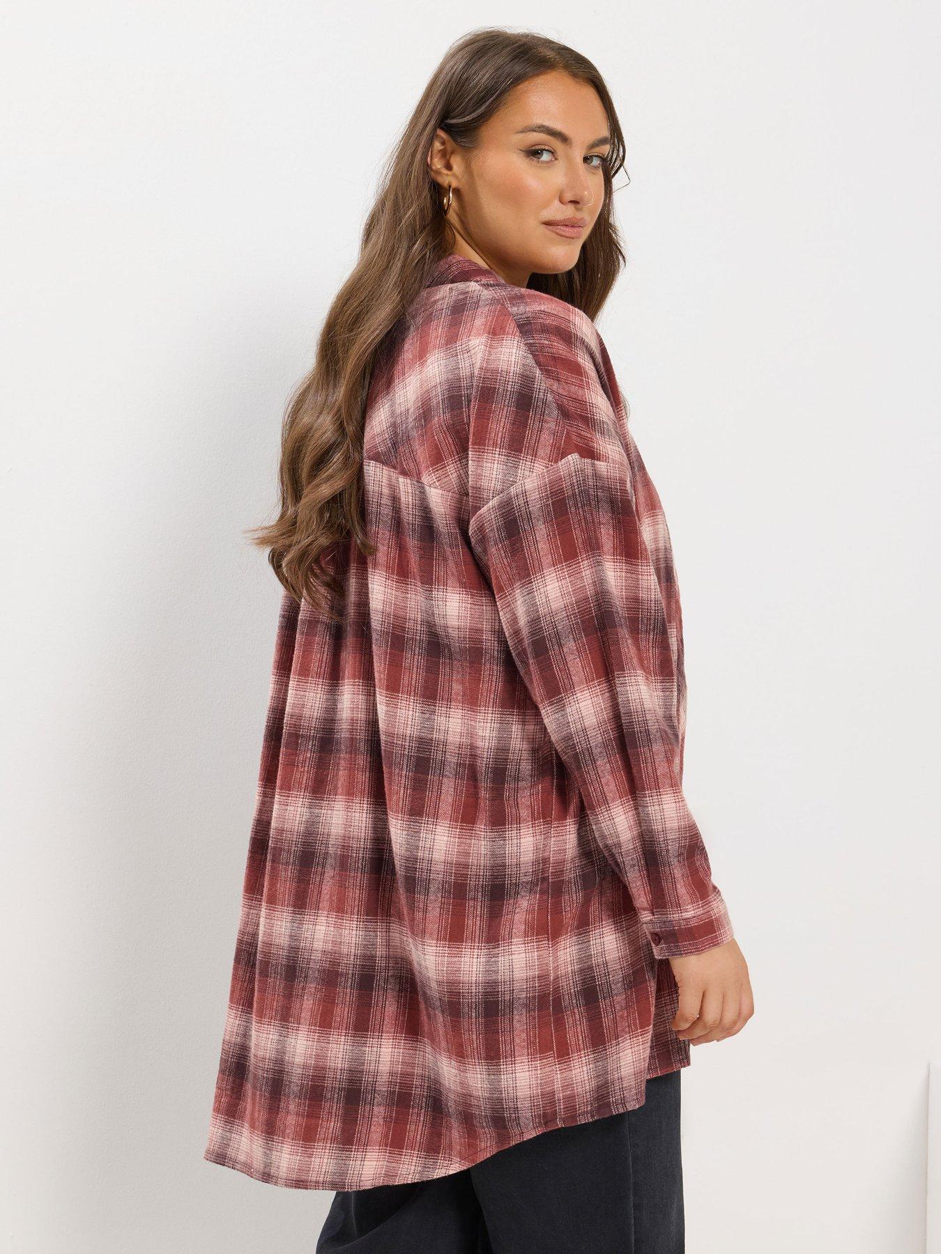 Image 2 of 4 of Yours Curve Oversized Check Shirt - Pink