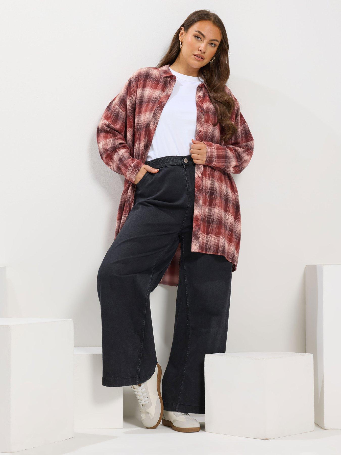Image 3 of 4 of Yours Curve Oversized Check Shirt - Pink