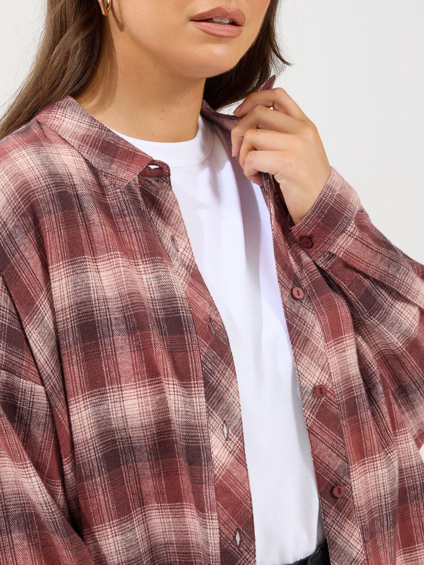 Image 4 of 4 of Yours Curve Oversized Check Shirt - Pink