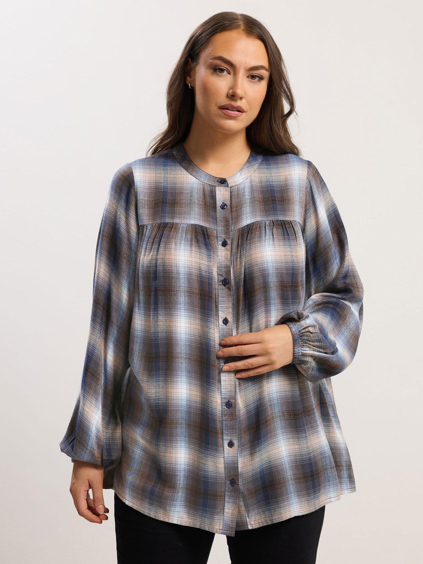 Yours Curve Check Blouse - Brown