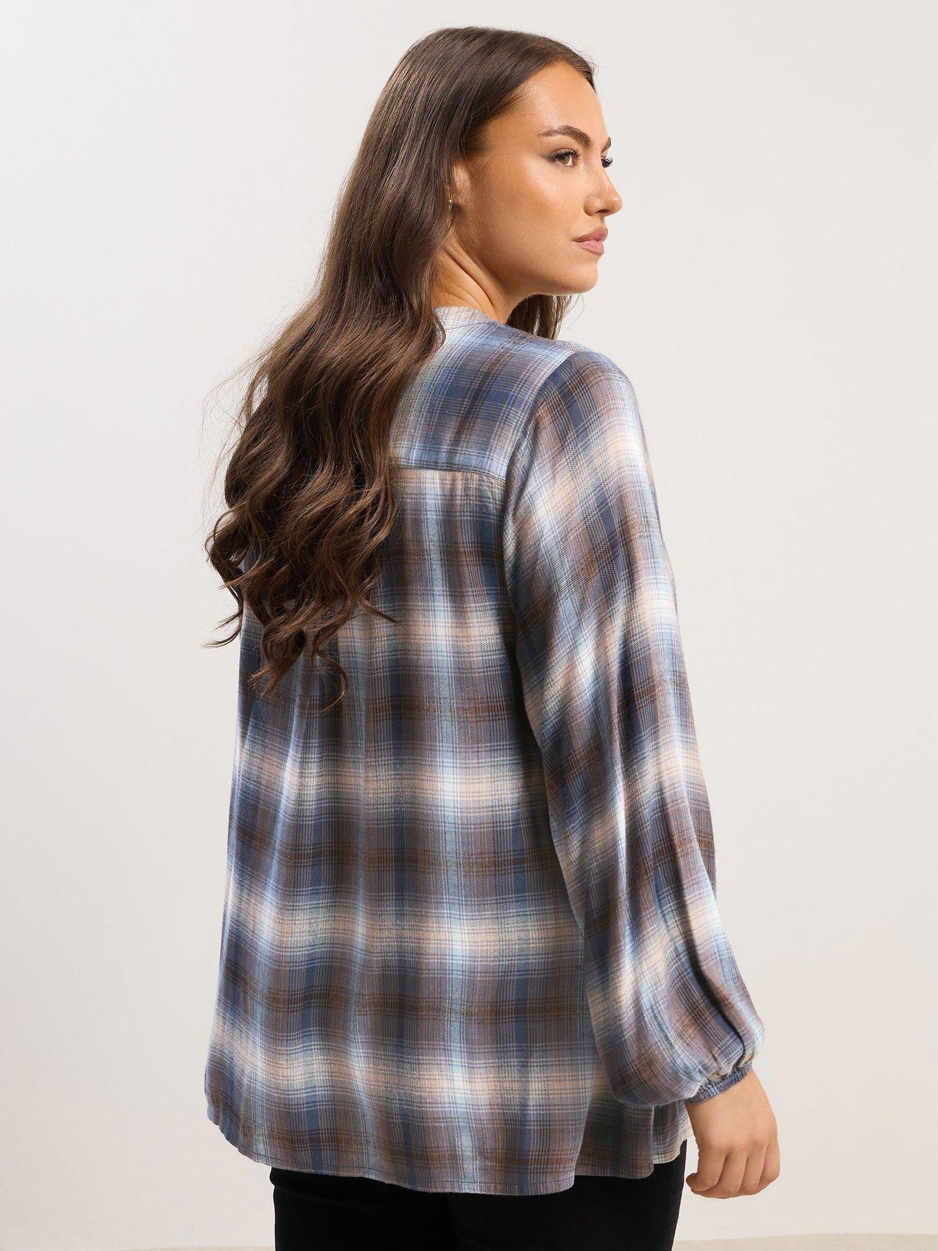 Image 2 of 4 of Yours Curve Check Blouse - Brown