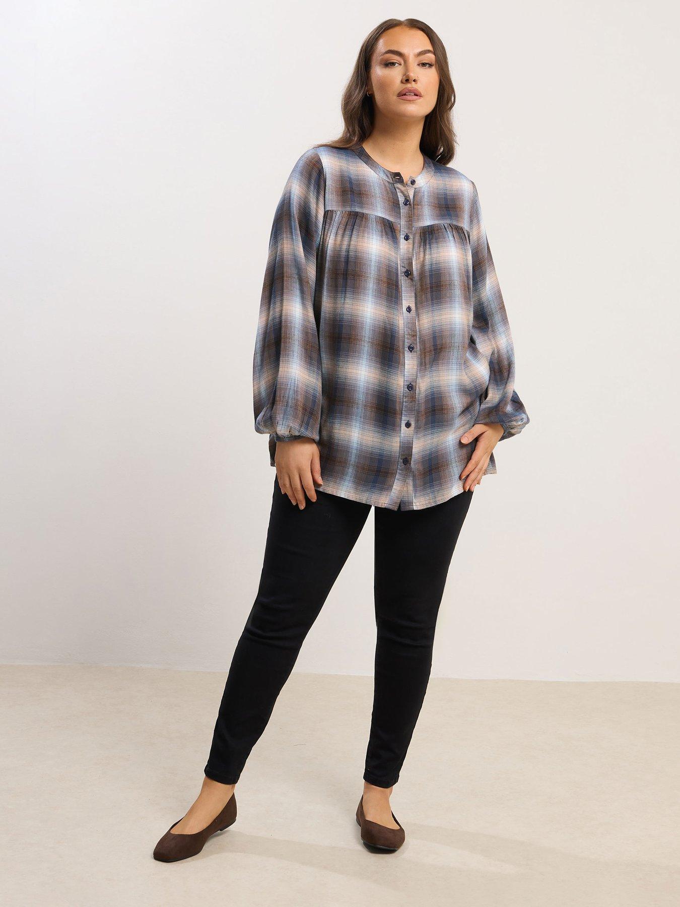 Image 3 of 4 of Yours Curve Check Blouse - Brown