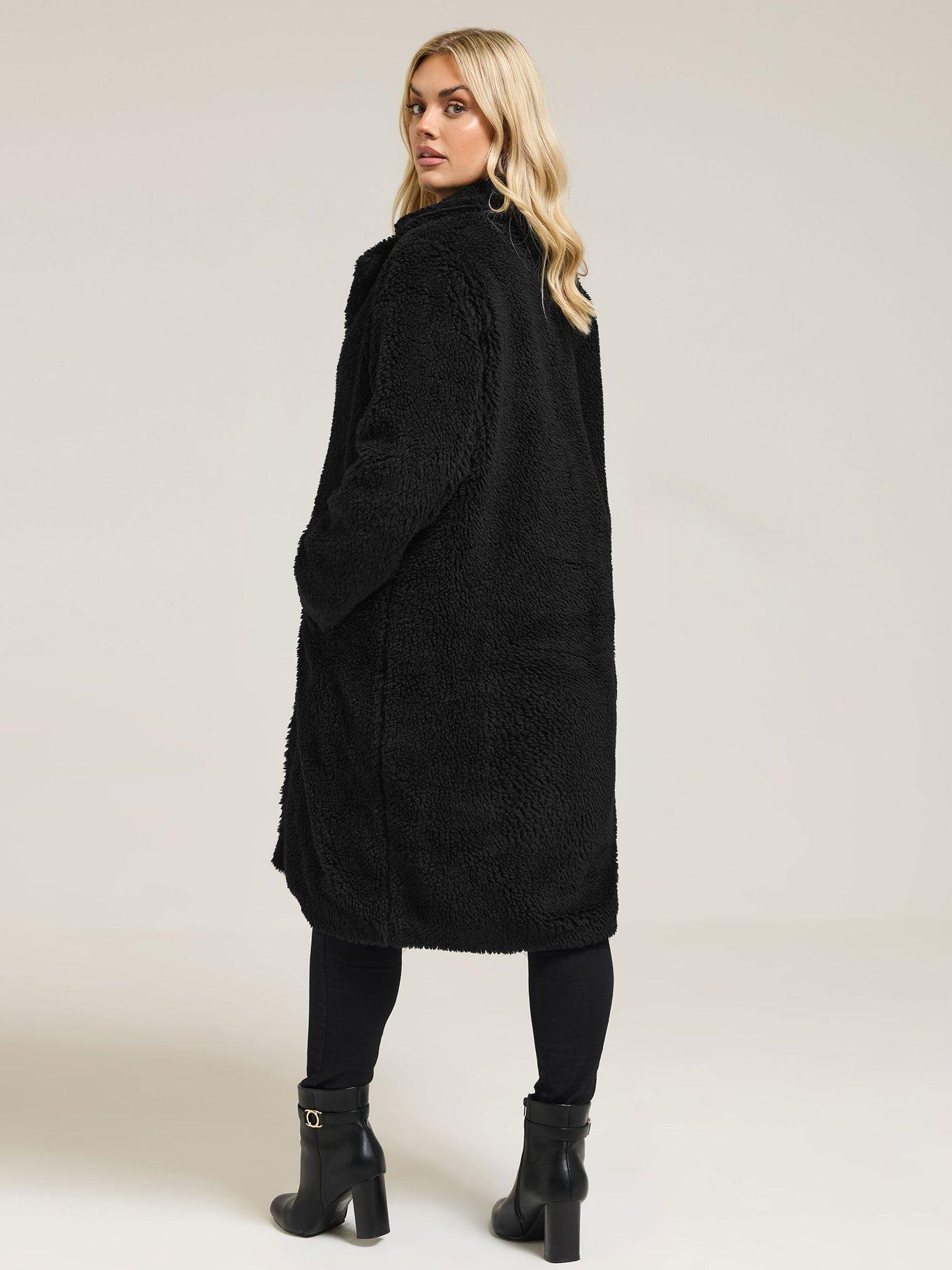 stillFront image of yours-curve-teddy-midi-coat-black