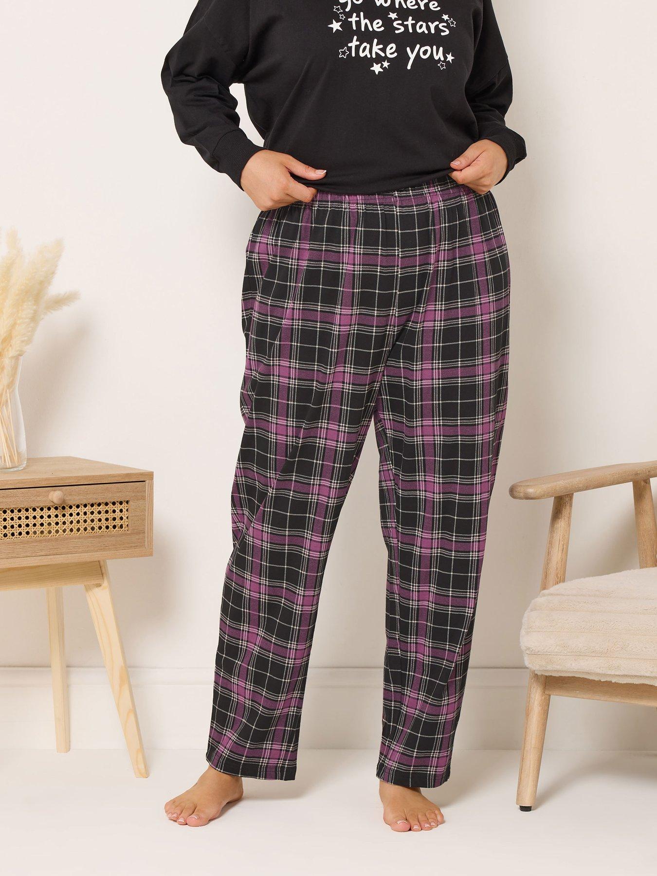 Yours Curve Check Wide Leg Pyjama Pant - Black