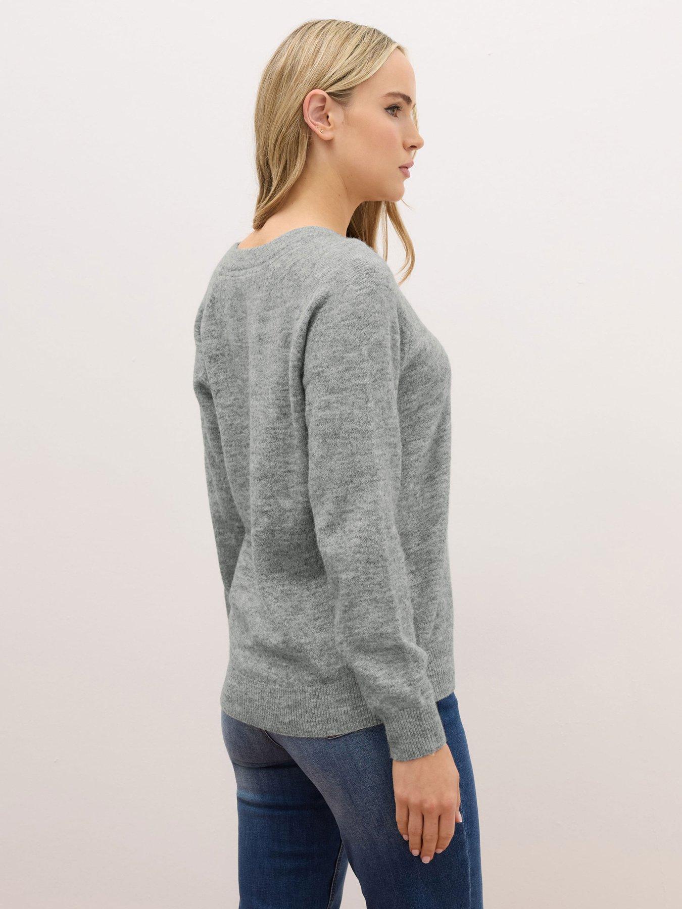  image of long-tall-sally-premium-blend-v-neck-jumper-grey