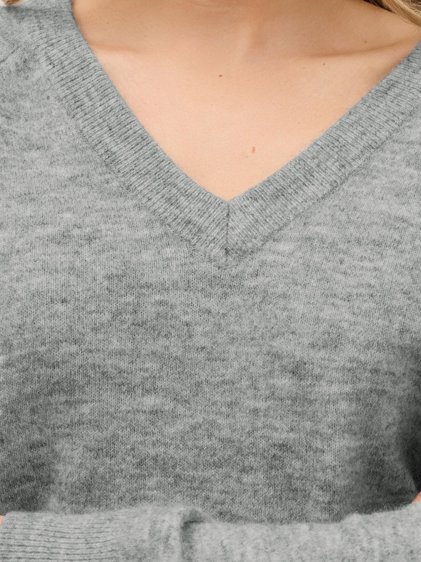  image of long-tall-sally-premium-blend-v-neck-jumper-grey