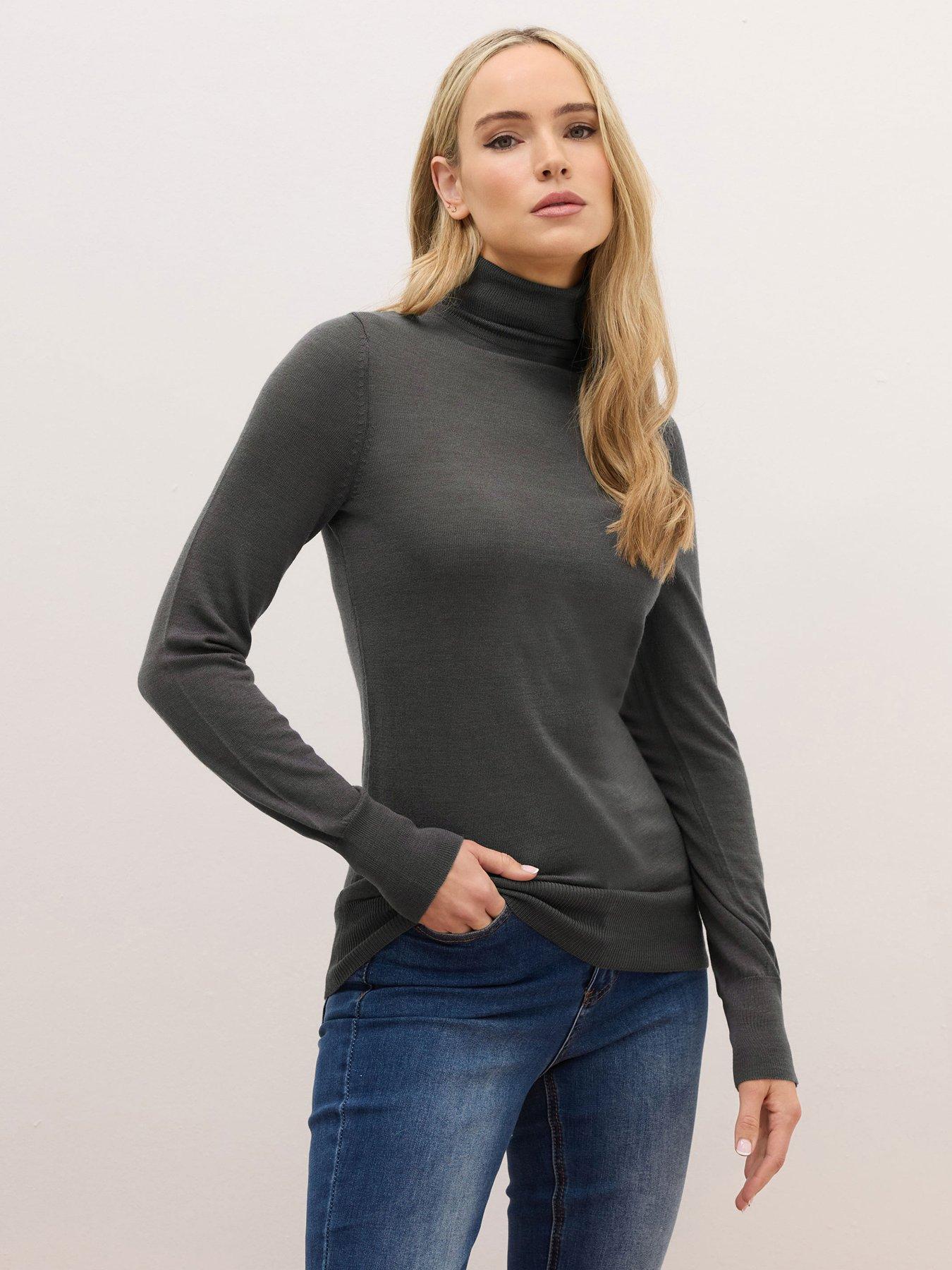  image of long-tall-sally-tall-premium-wool-roll-neck-jumper-grey