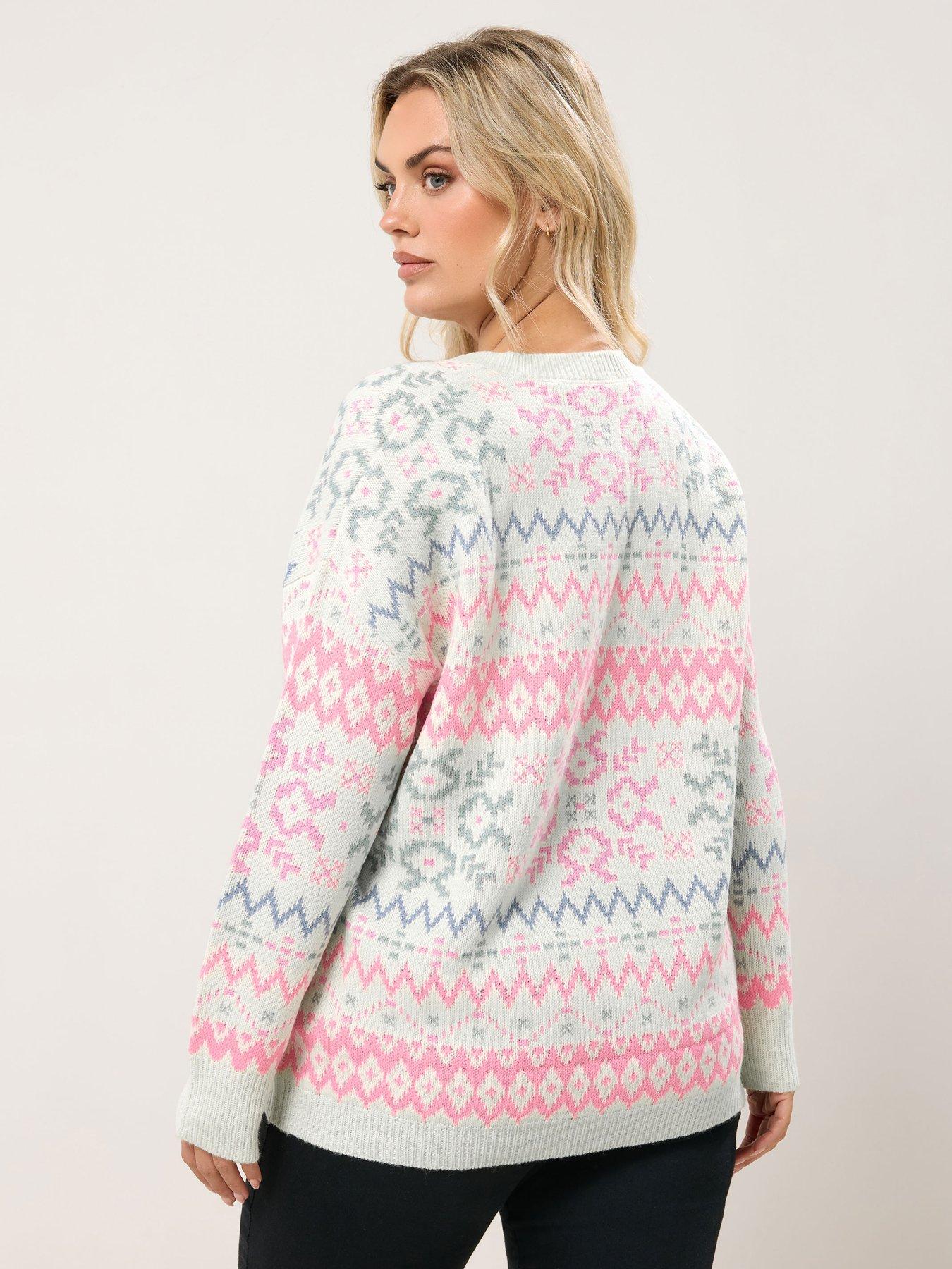 stillFront image of yours-curve-soft-fairisle-v-neck-jumper-white