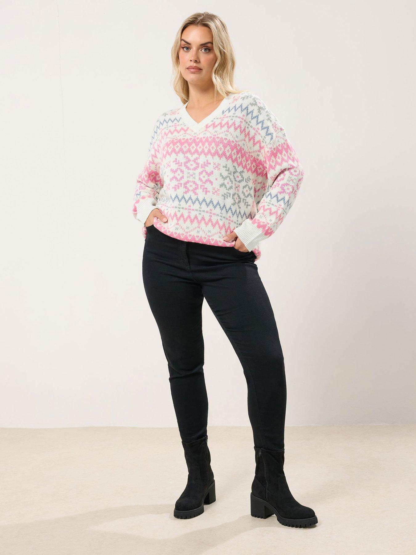  image of yours-curve-soft-fairisle-v-neck-jumper-white