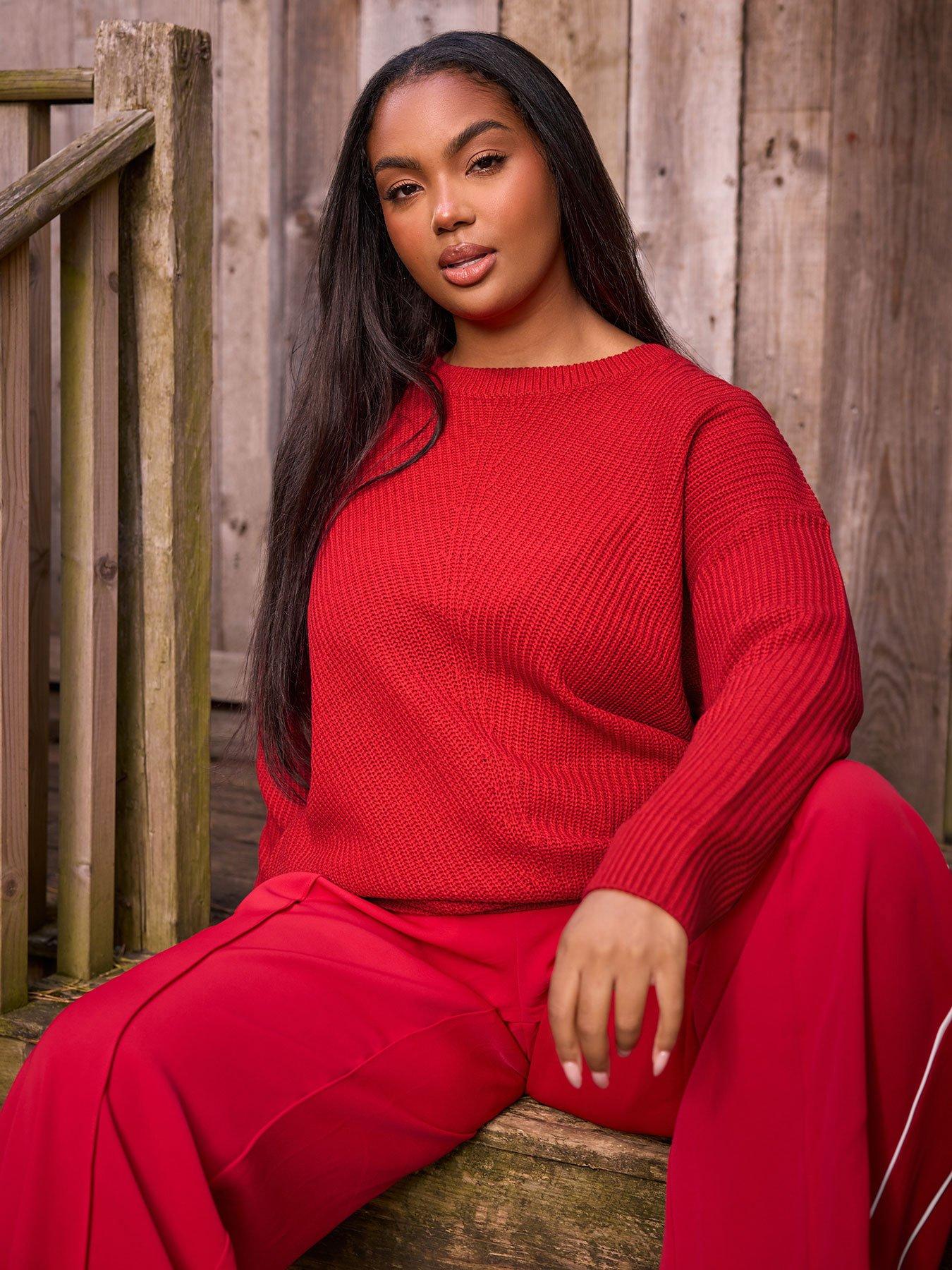 front image of yours-curve-essential-jumper-red