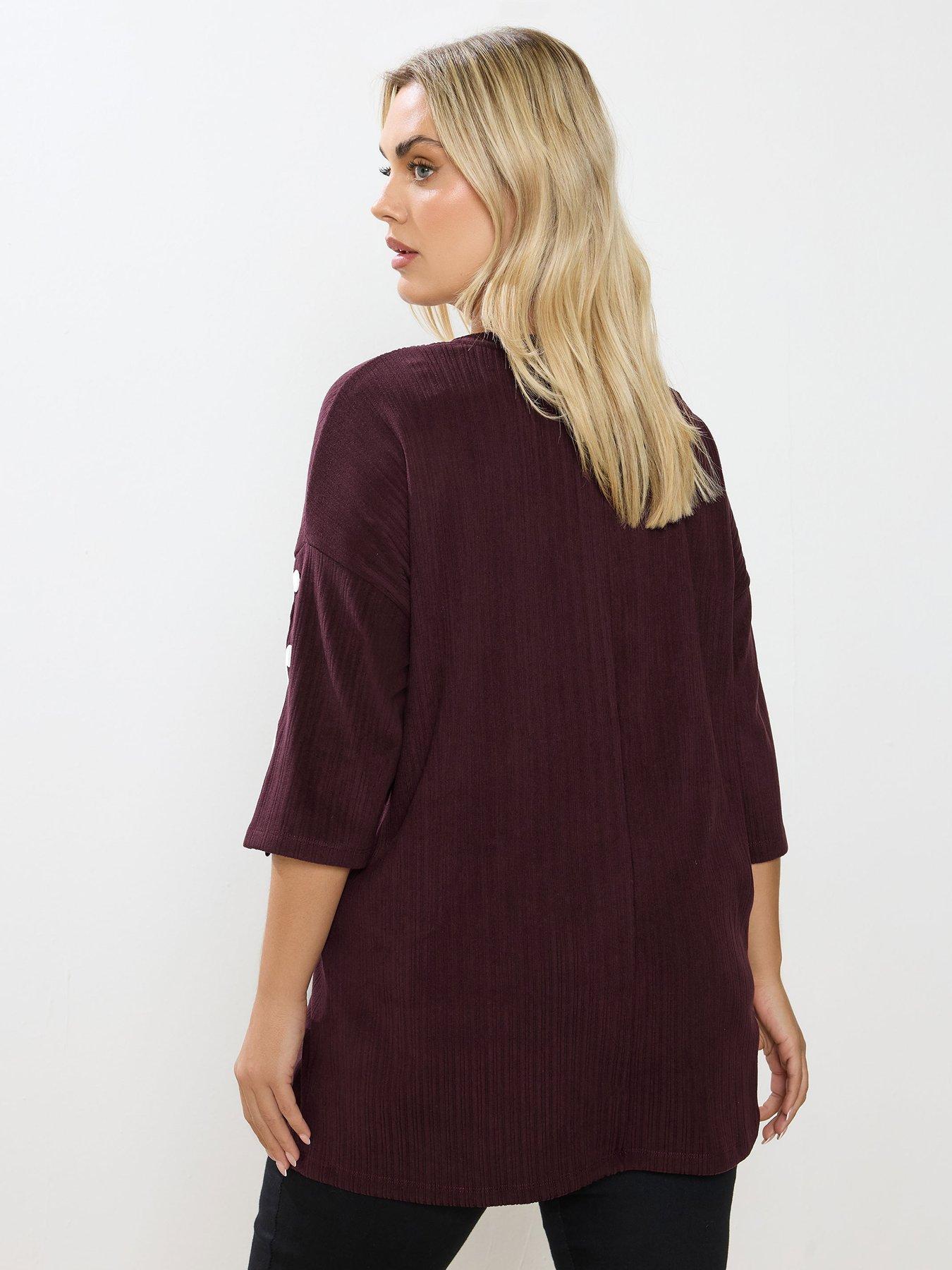 Image 2 of 4 of Yours Curve Ribbed Button Detail Top - Red