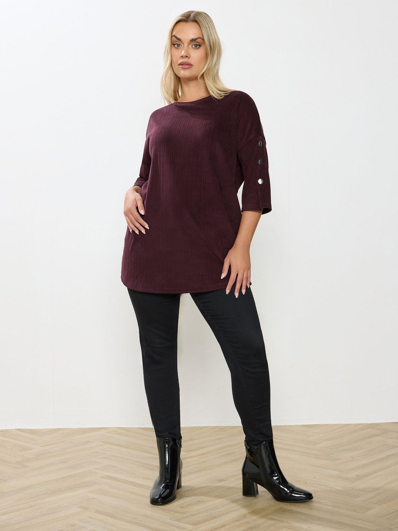 Image 3 of 4 of Yours Curve Ribbed Button Detail Top - Red