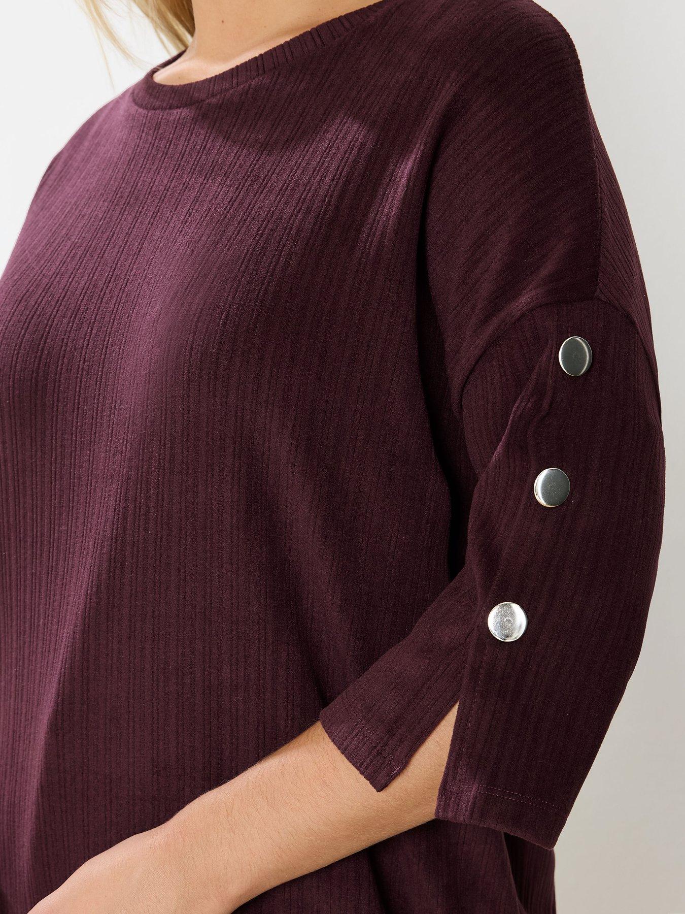 Image 4 of 4 of Yours Curve Ribbed Button Detail Top - Red