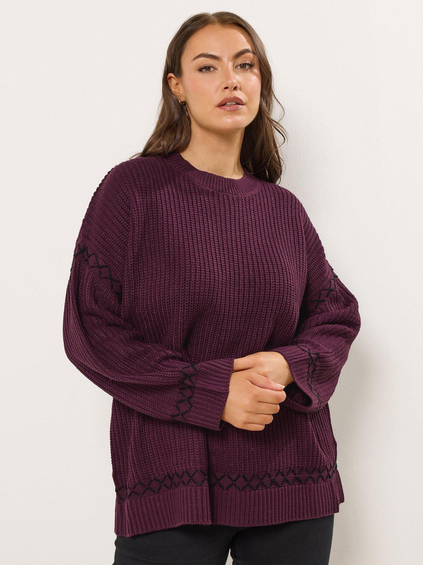 Yours Curve Blanket Stitch Jumper - Purple