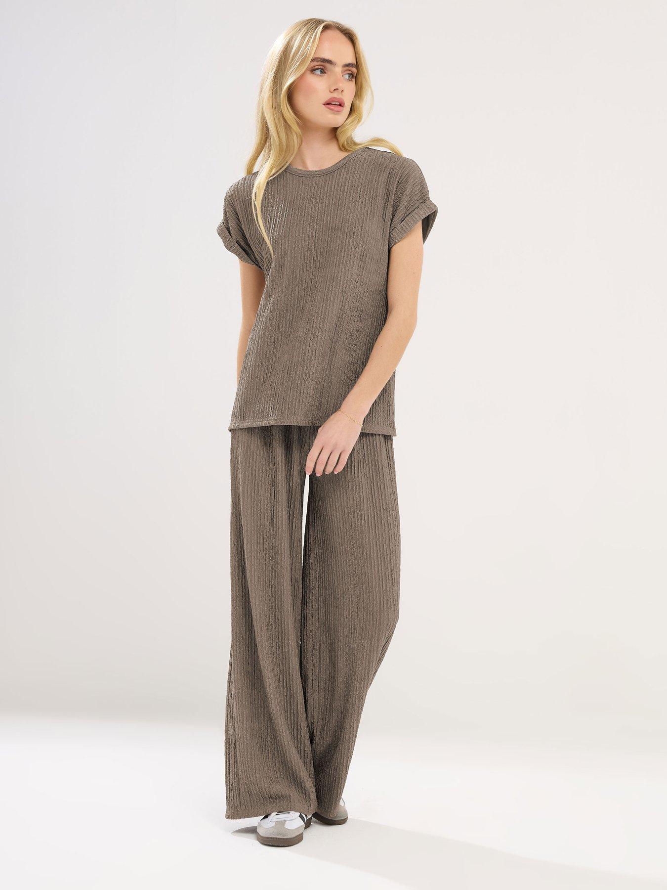  image of pixiegirl-petite-short-sleeve-textured-top-brown