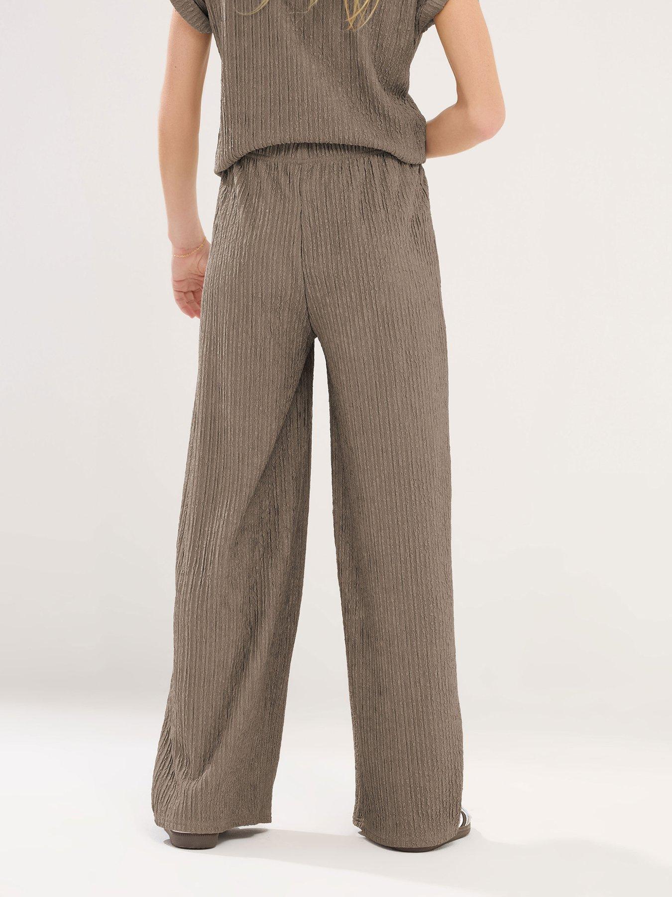 stillFront image of pixiegirl-petite-textured-wide-leg-trouser-brown