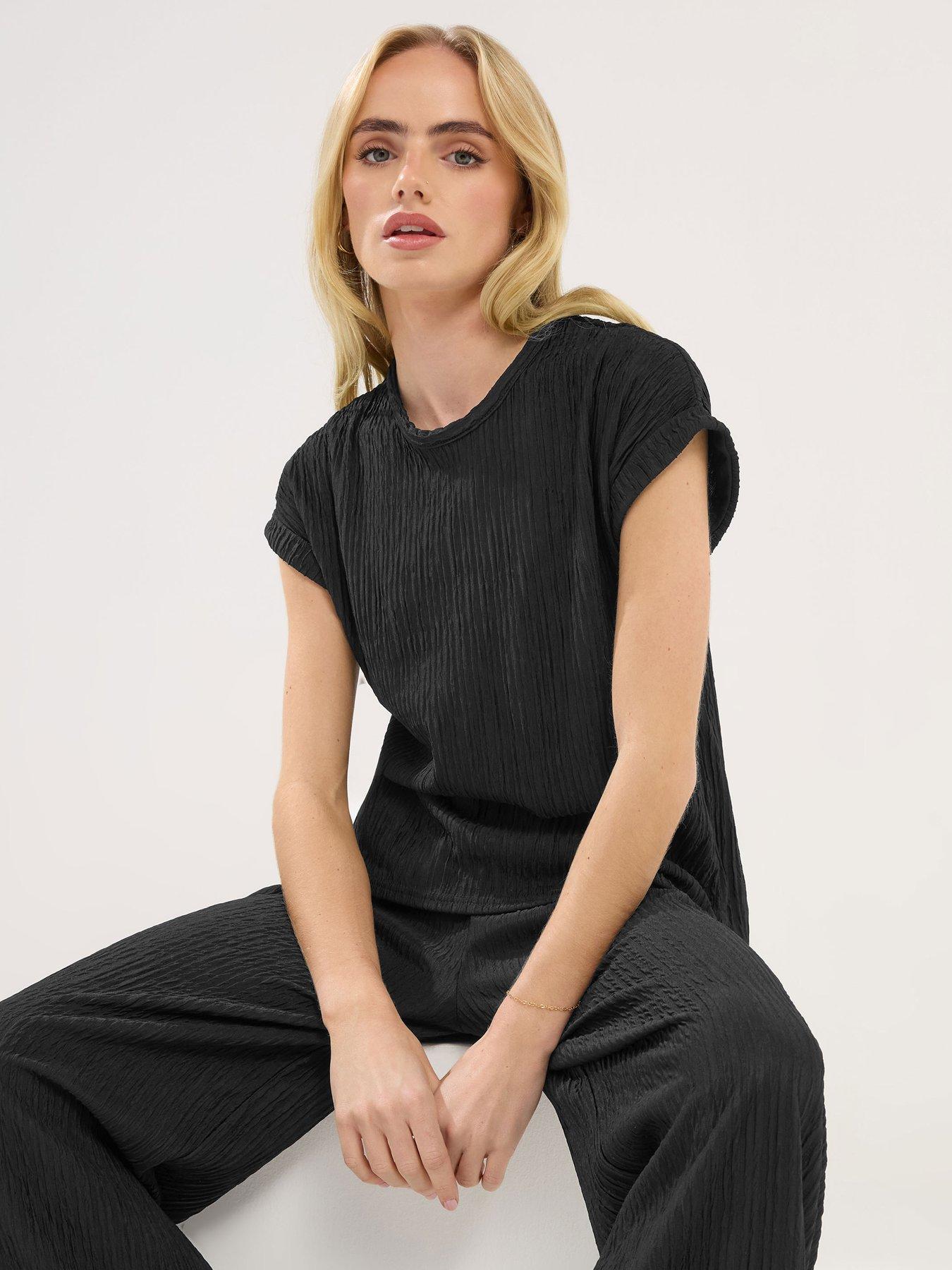 PixieGirl Petite Short Sleeve Textured Top - Black