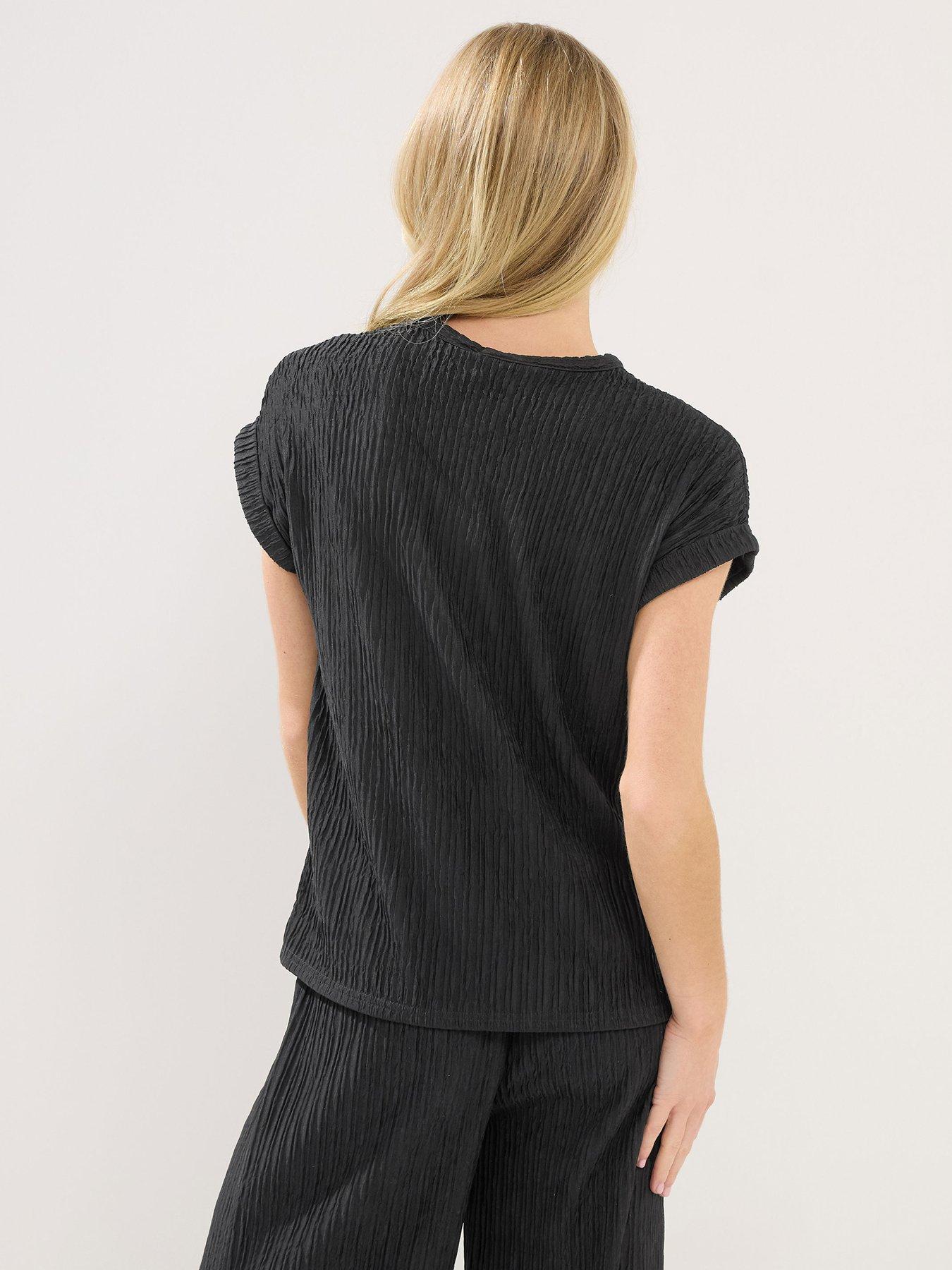  image of pixiegirl-petite-short-sleeve-textured-top-black
