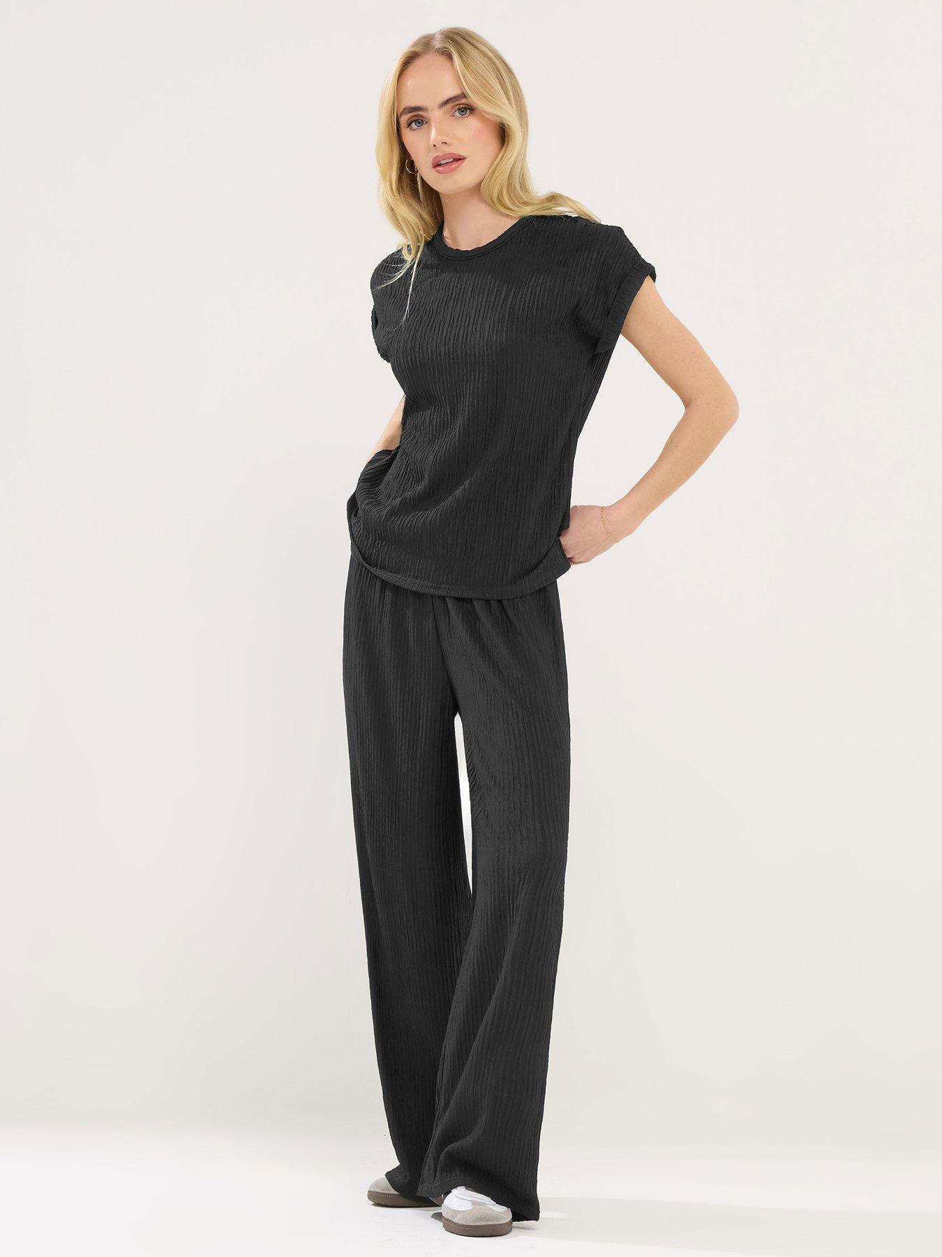  image of pixiegirl-petite-short-sleeve-textured-top-black