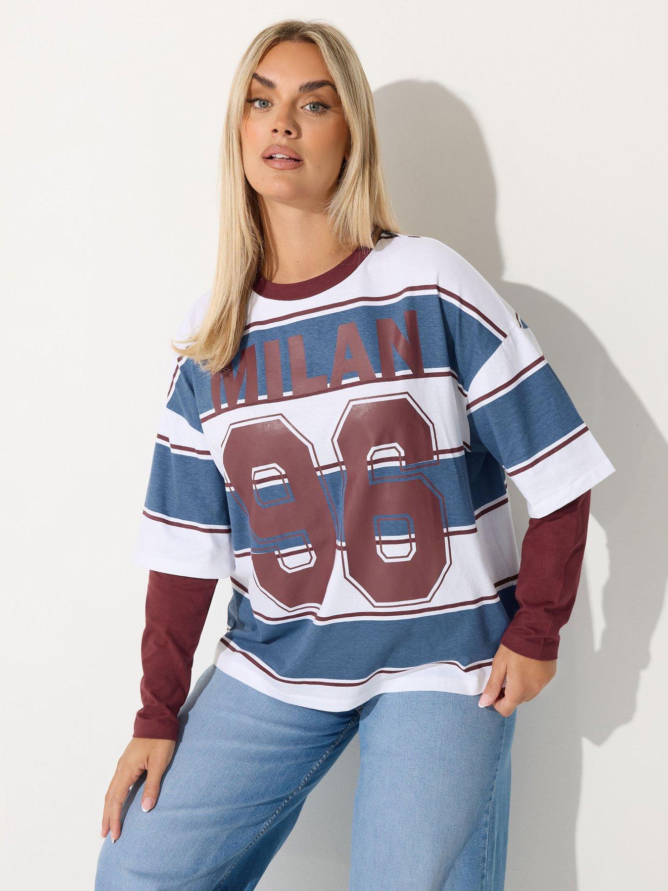 Image 1 of 4 of Yours Curve Milan 96 Stripe T-Shirt - Red