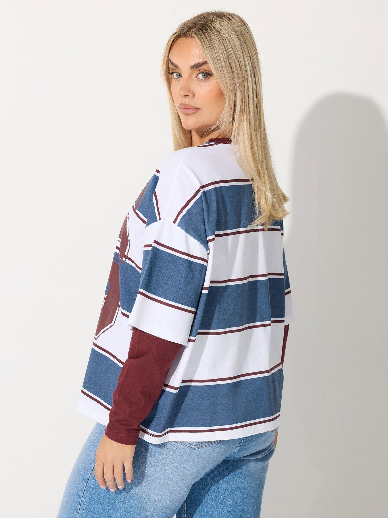 Image 2 of 4 of Yours Curve Milan 96 Stripe T-Shirt - Red