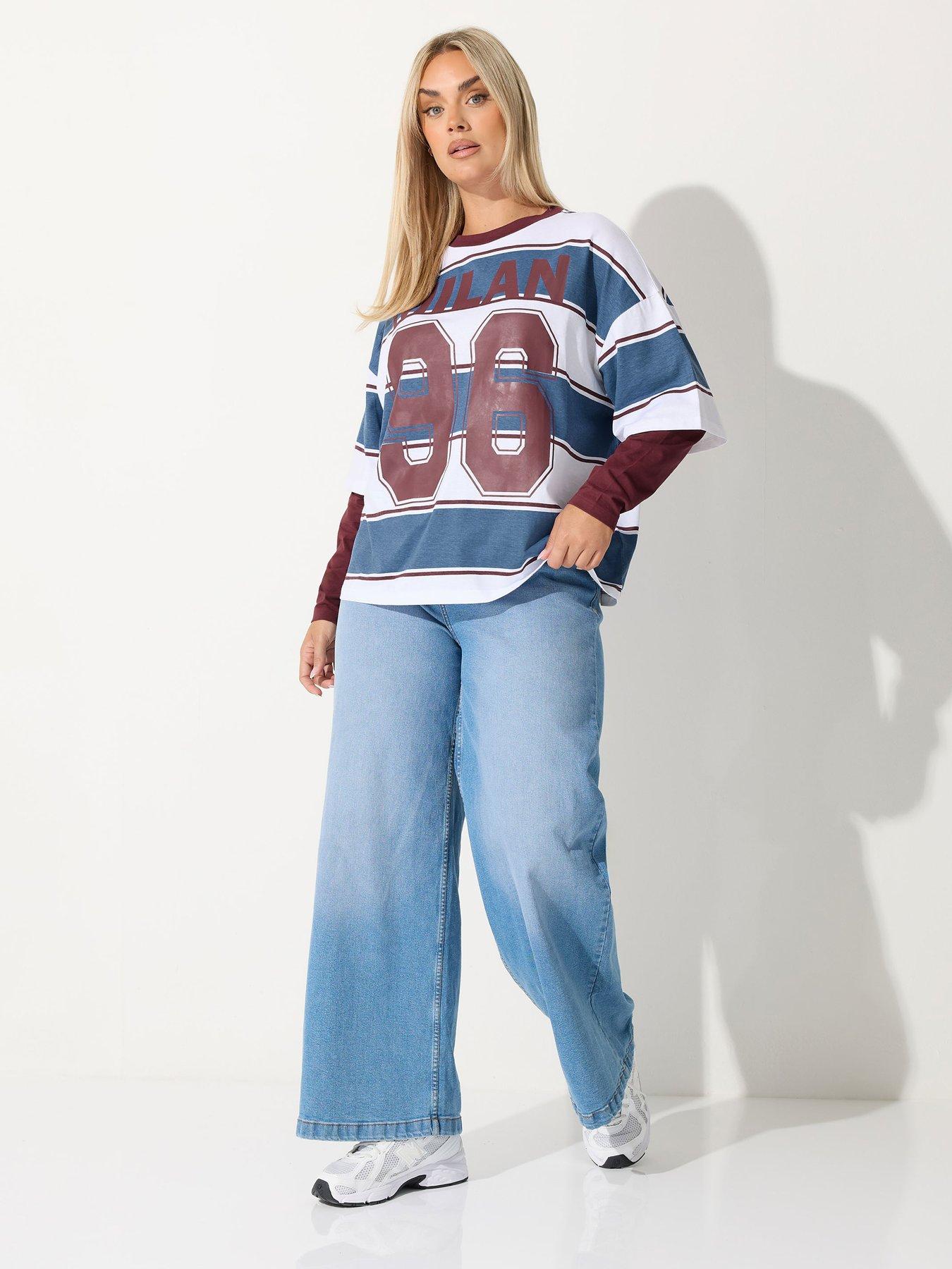 Image 3 of 4 of Yours Curve Milan 96 Stripe T-Shirt - Red