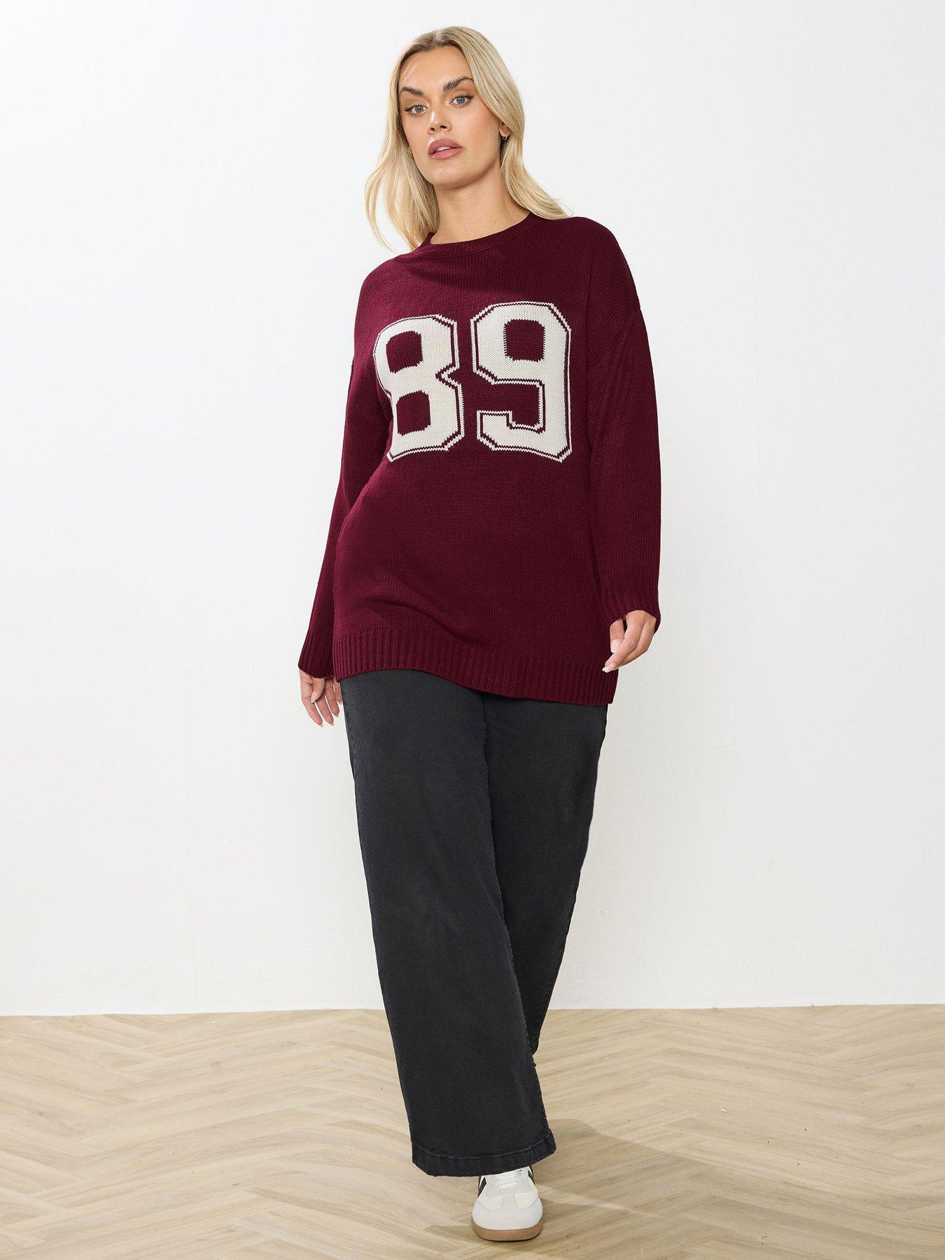 Image 3 of 4 of Yours Curve Varsity Slogan Jumper - Red