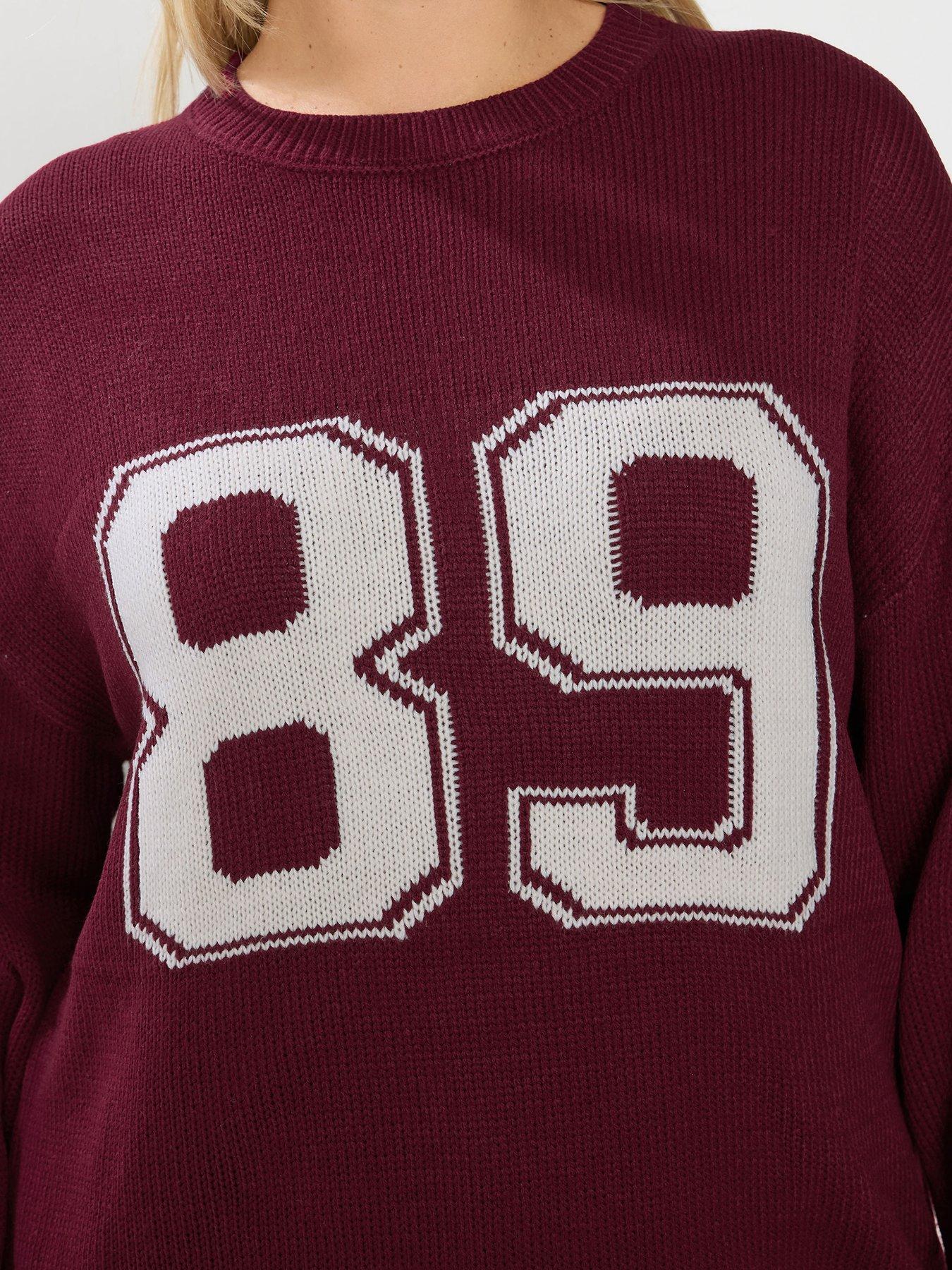 Image 4 of 4 of Yours Curve Varsity Slogan Jumper - Red