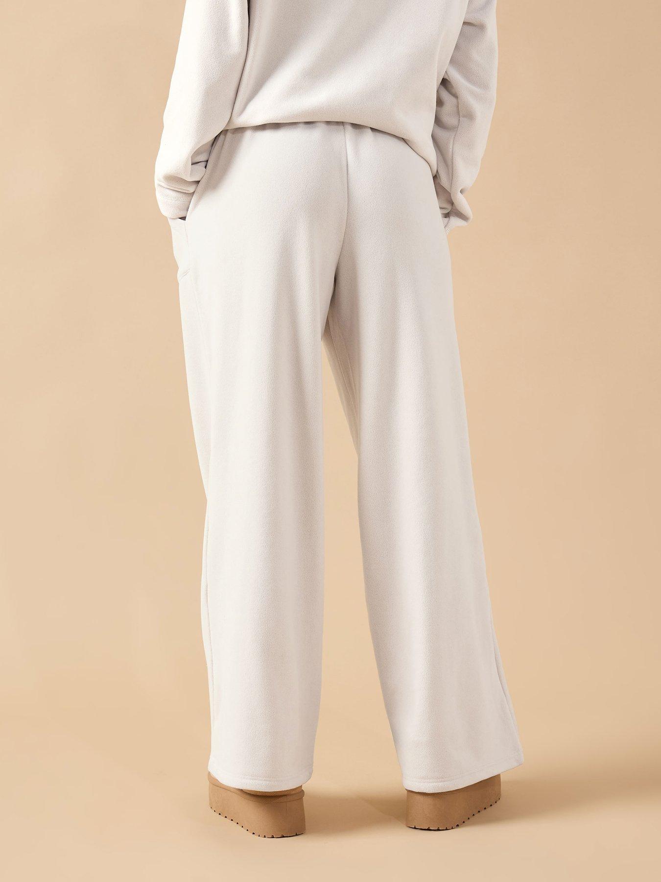 Image 2 of 5 of PixieGirl Petite Fleece Wide Leg Loung Trouser - Ivory