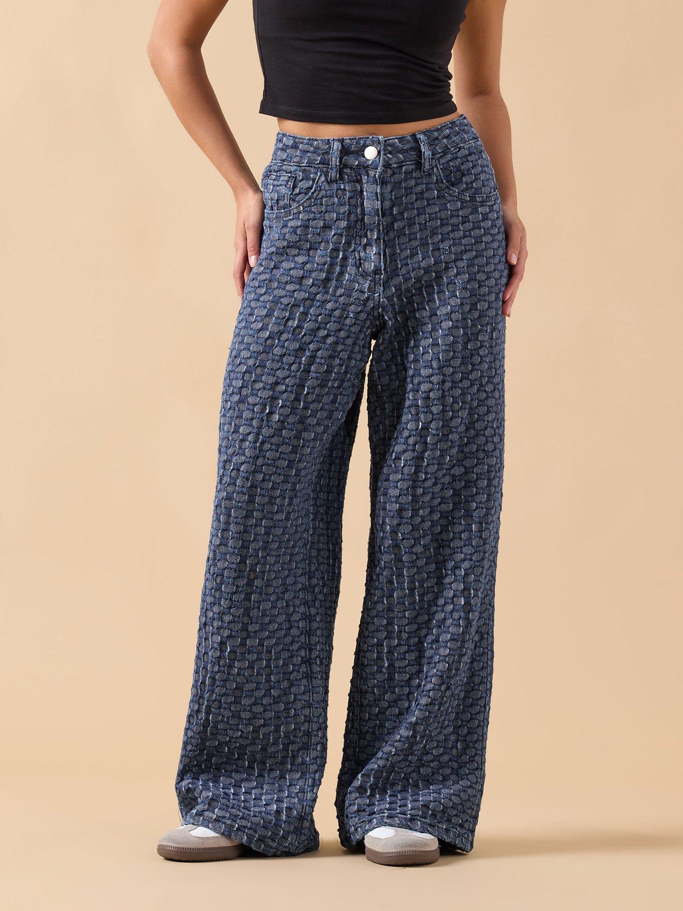 Image 1 of 5 of PixieGirl Petite Textured Wide Leg Jeans - Blue