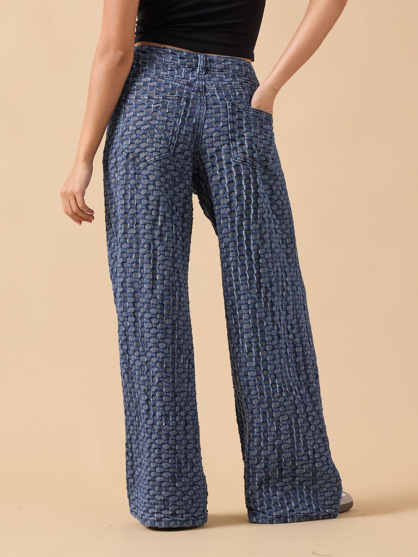 Image 2 of 5 of PixieGirl Petite Textured Wide Leg Jeans - Blue