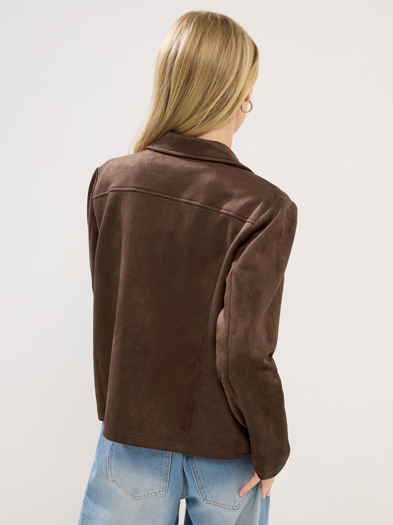 Image 2 of 4 of PixieGirl Petite Suedette Shacket - Brown