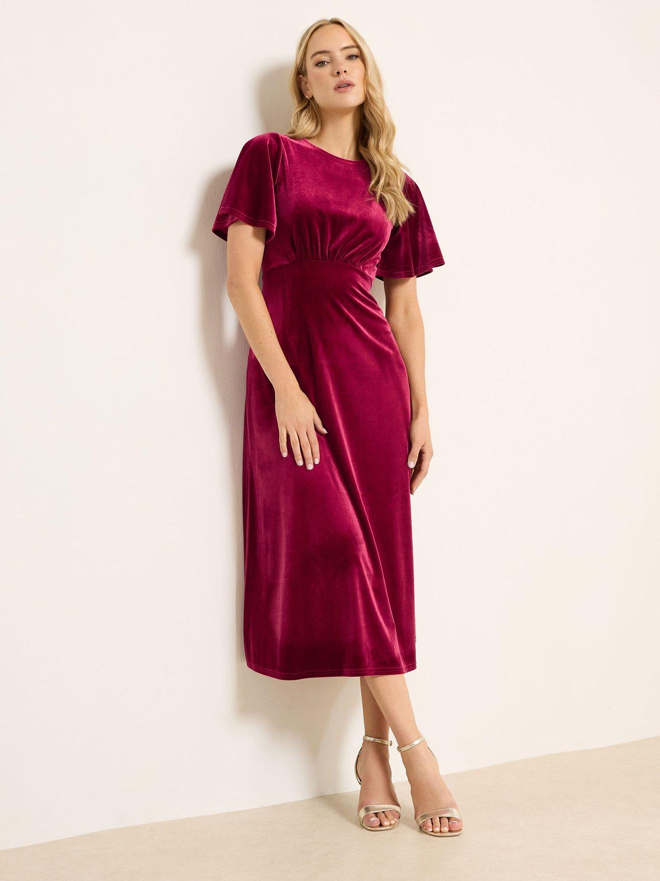 Long Tall Sally Angel Sleeve Velour Midi Dress - Red