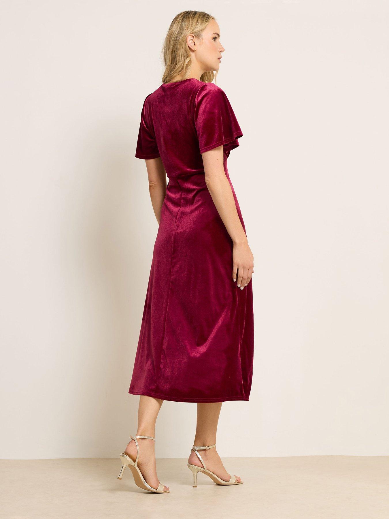 Image 2 of 4 of Long Tall Sally Angel Sleeve Velour Midi Dress - Red