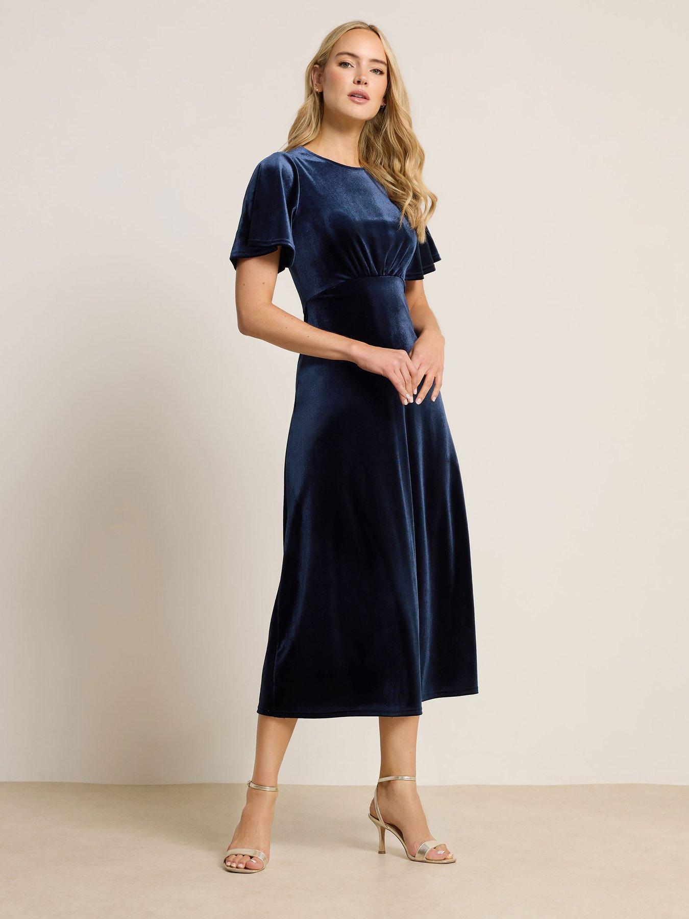  image of long-tall-sally-tall-angel-sleeve-velour-midi-dress-blue