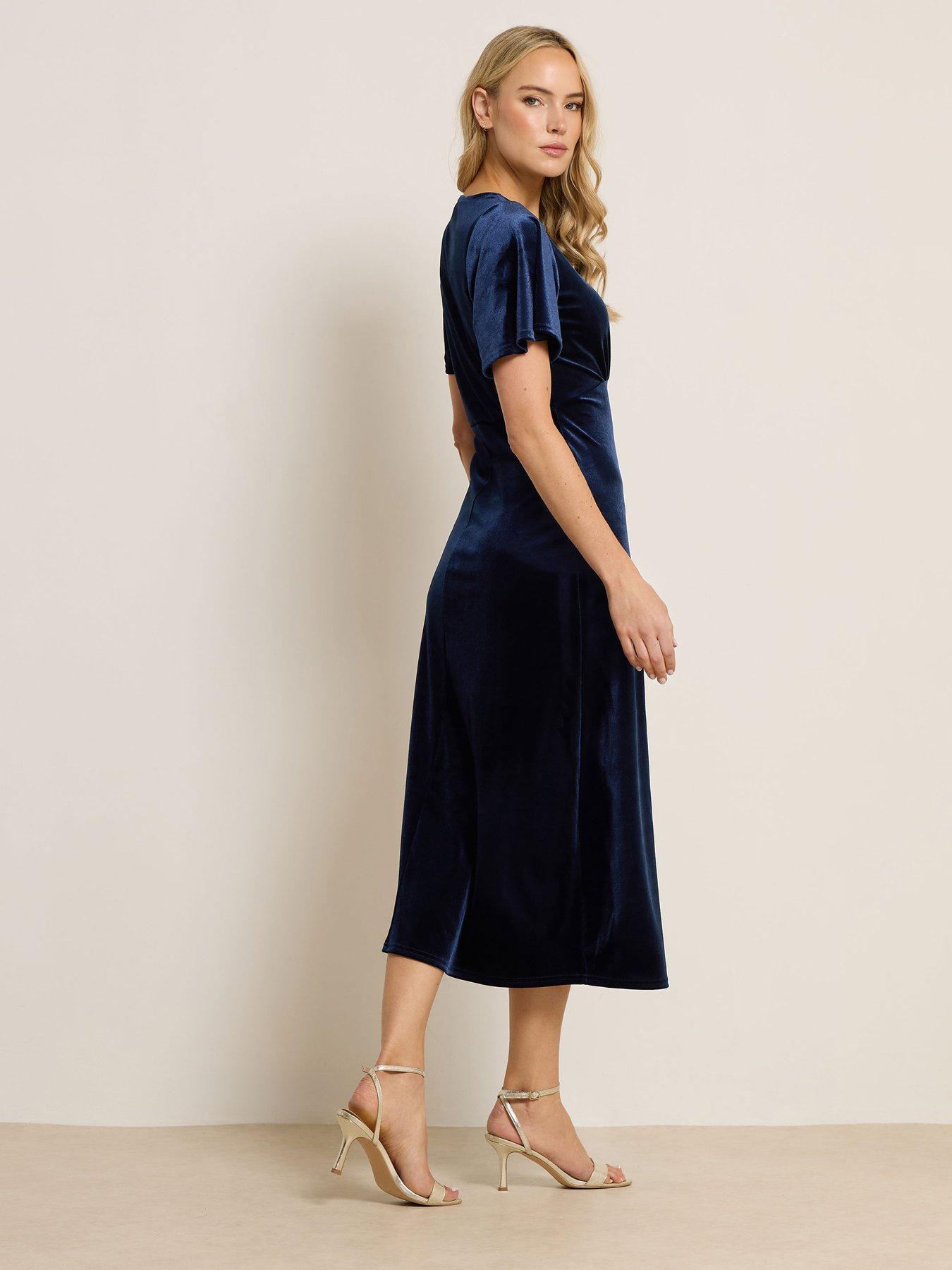  image of long-tall-sally-tall-angel-sleeve-velour-midi-dress-blue