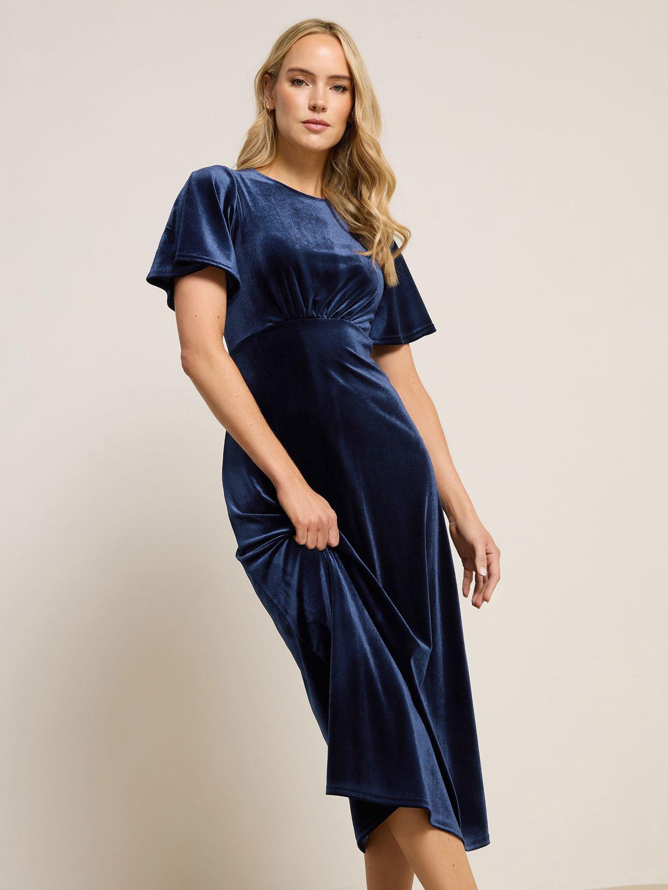  image of long-tall-sally-tall-angel-sleeve-velour-midi-dress-blue