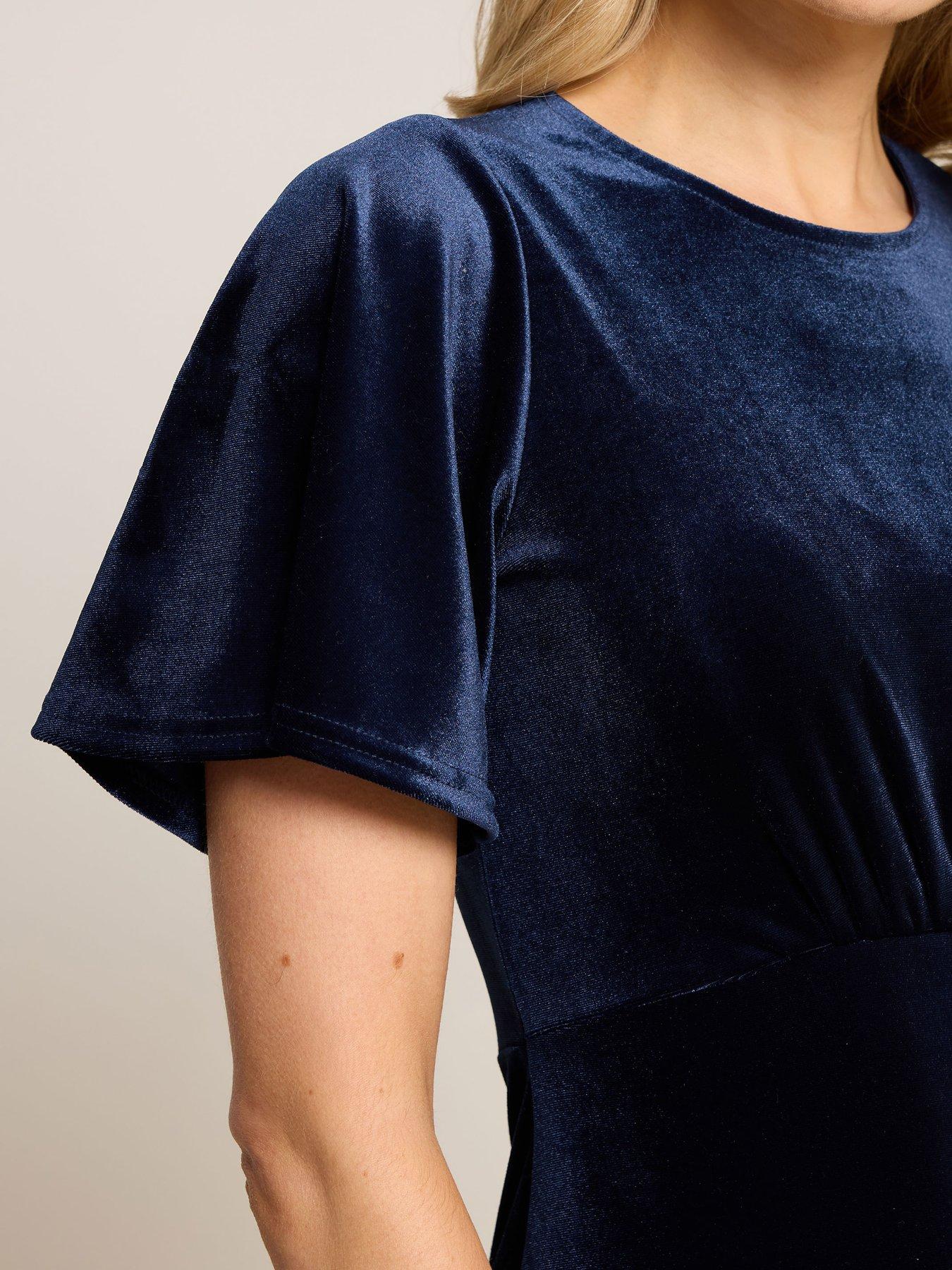  image of long-tall-sally-tall-angel-sleeve-velour-midi-dress-blue