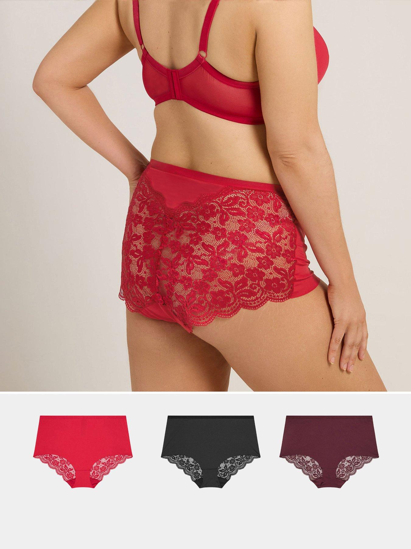 Image 1 of 4 of Yours Curve 3 Pack Lace Back High Waist Knickers - Purple