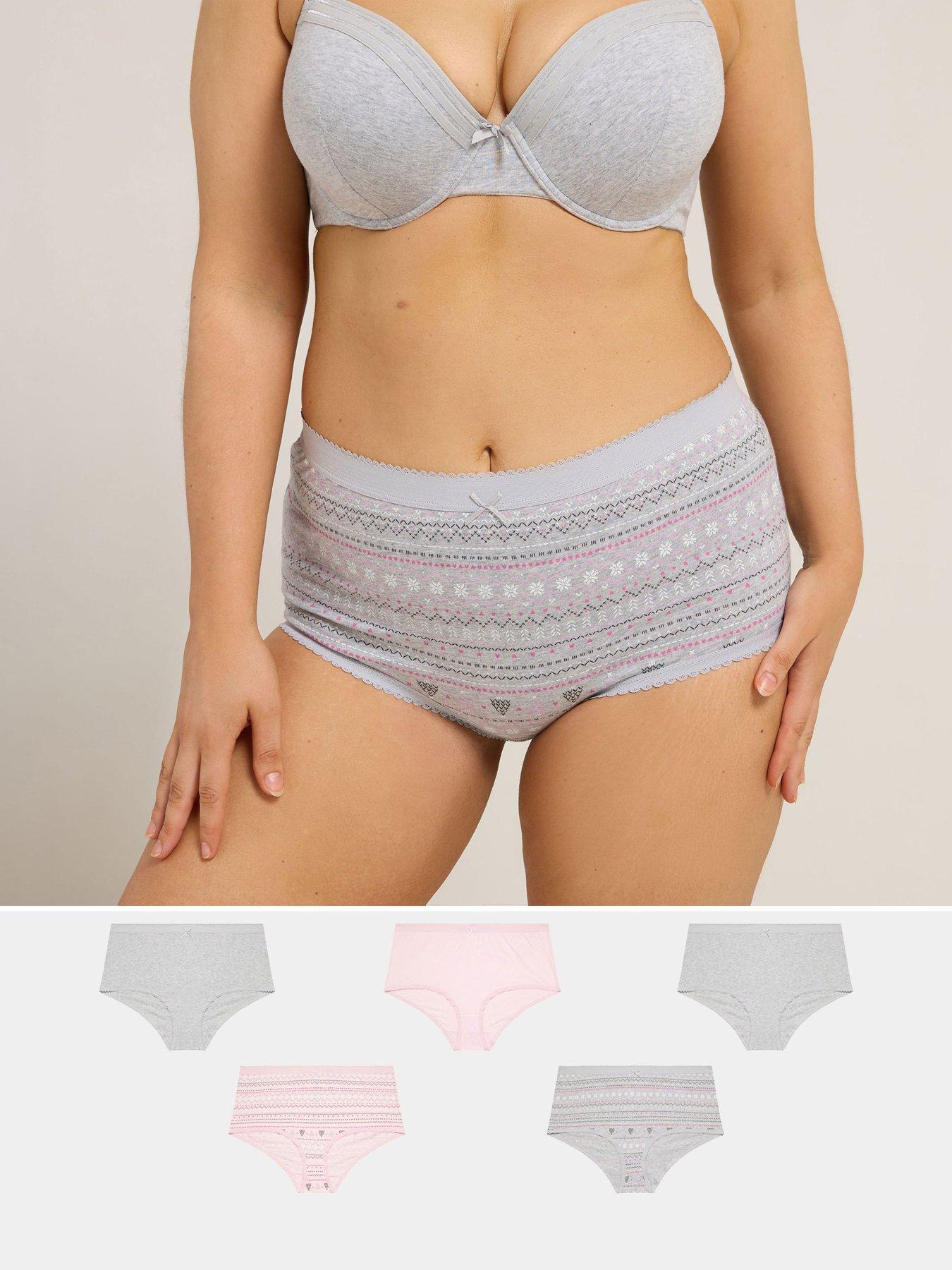 front image of yours-curve-5-pack-fairisle-full-briefs-grey