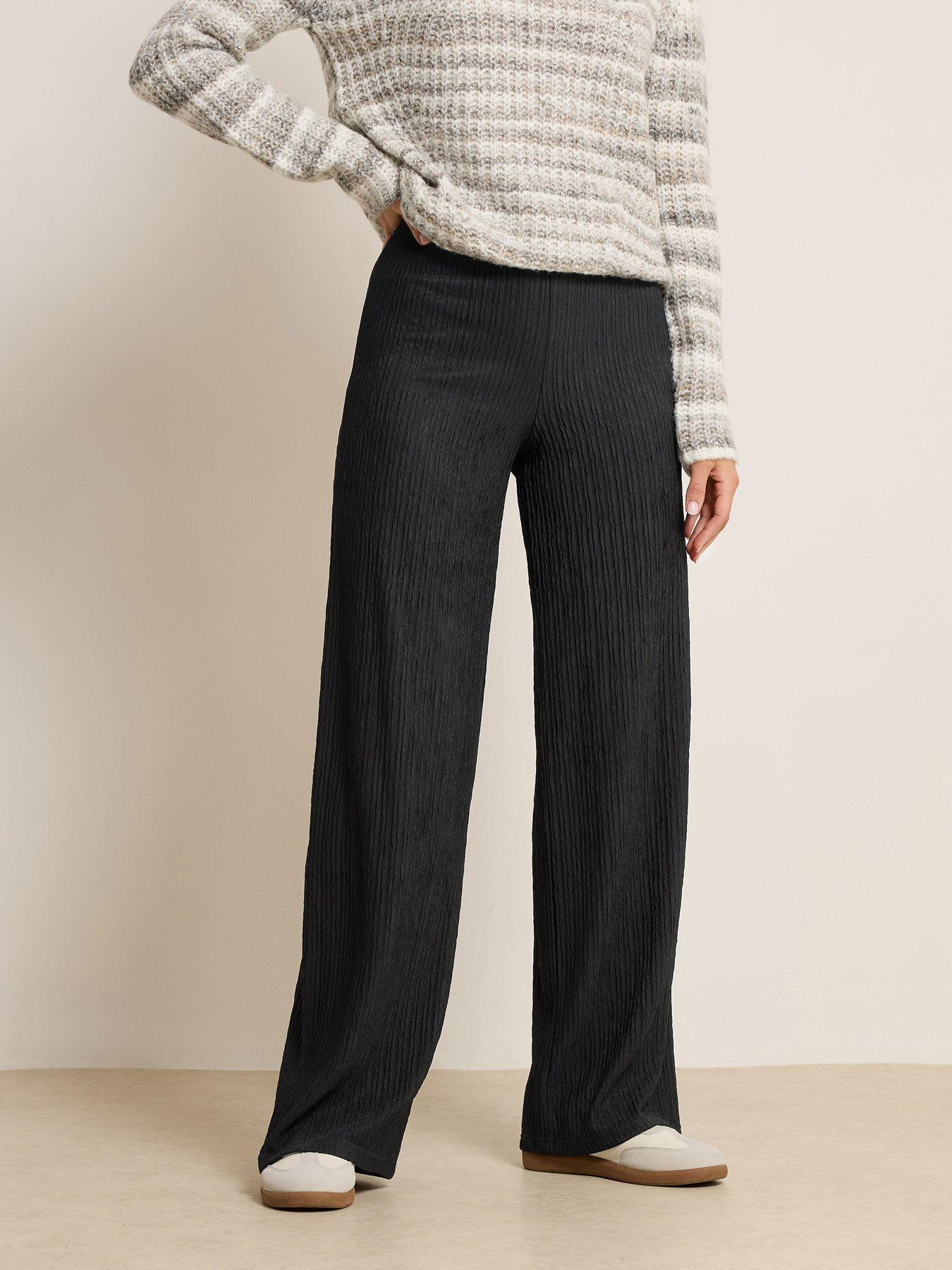 front image of long-tall-sally-textured-wide-leg-trouser-34-black