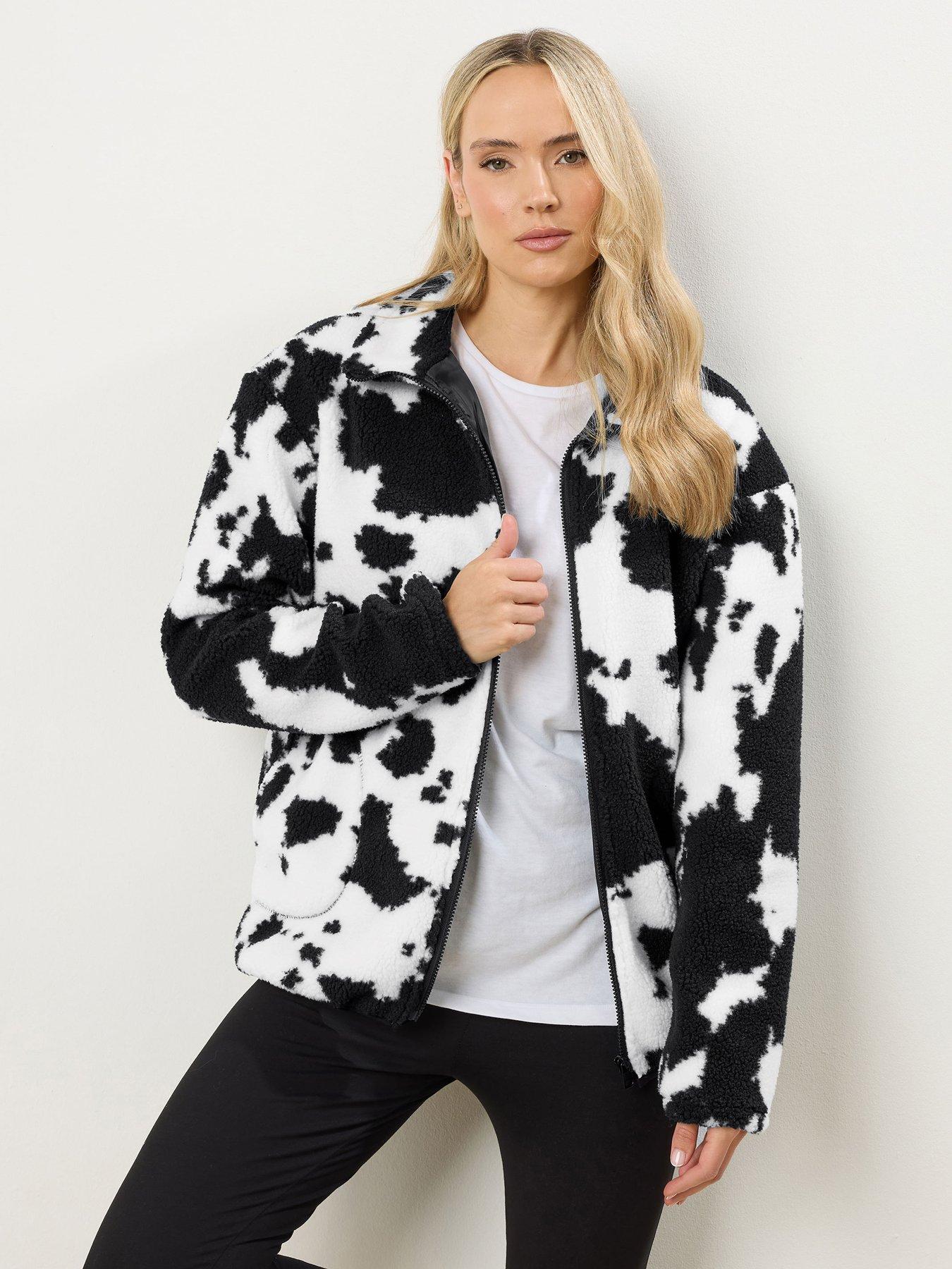 Image 1 of 4 of Long Tall Sally Cow Zip Through Borg Jacket - Black