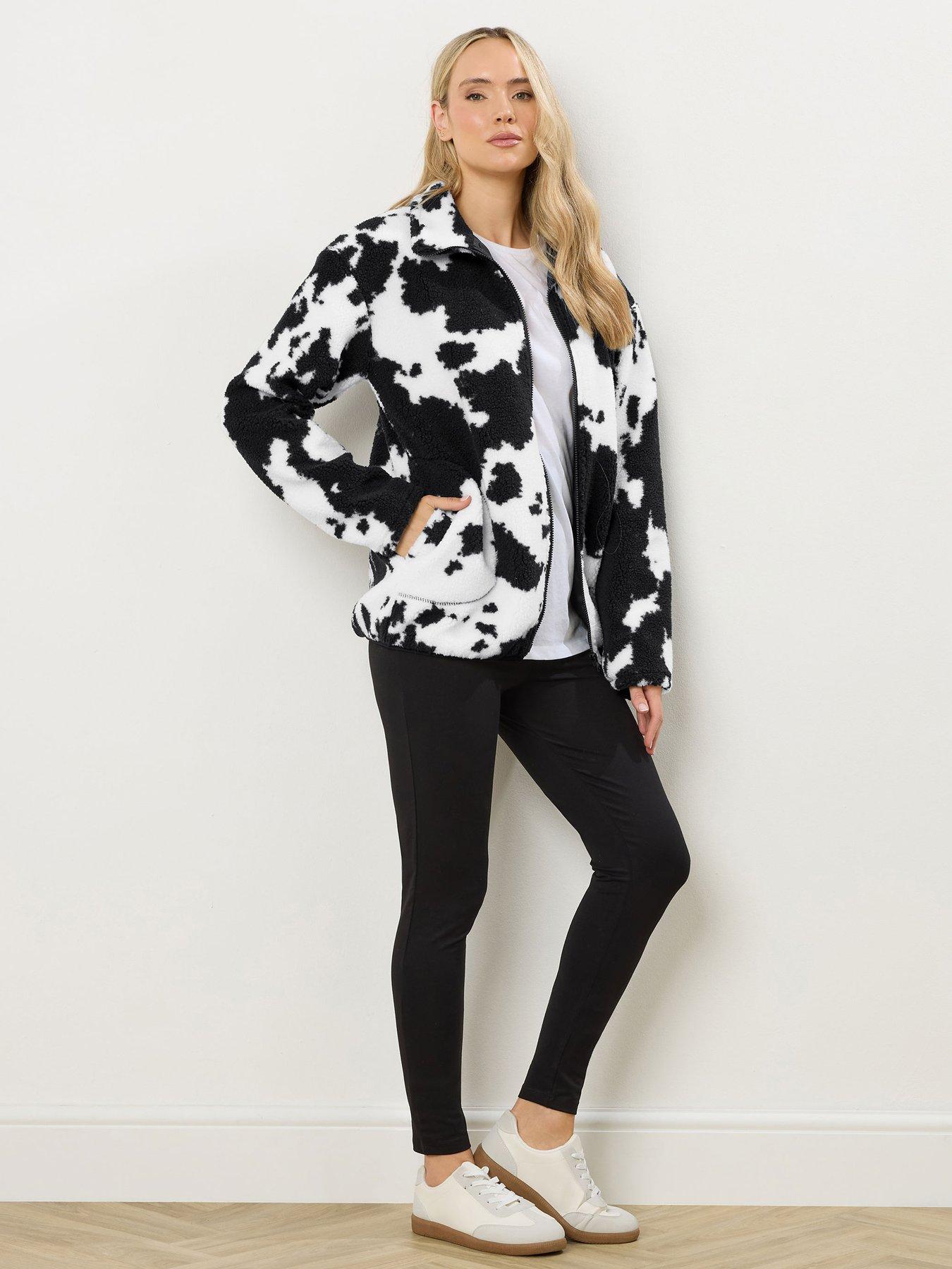 Image 3 of 4 of Long Tall Sally Cow Zip Through Borg Jacket - Black