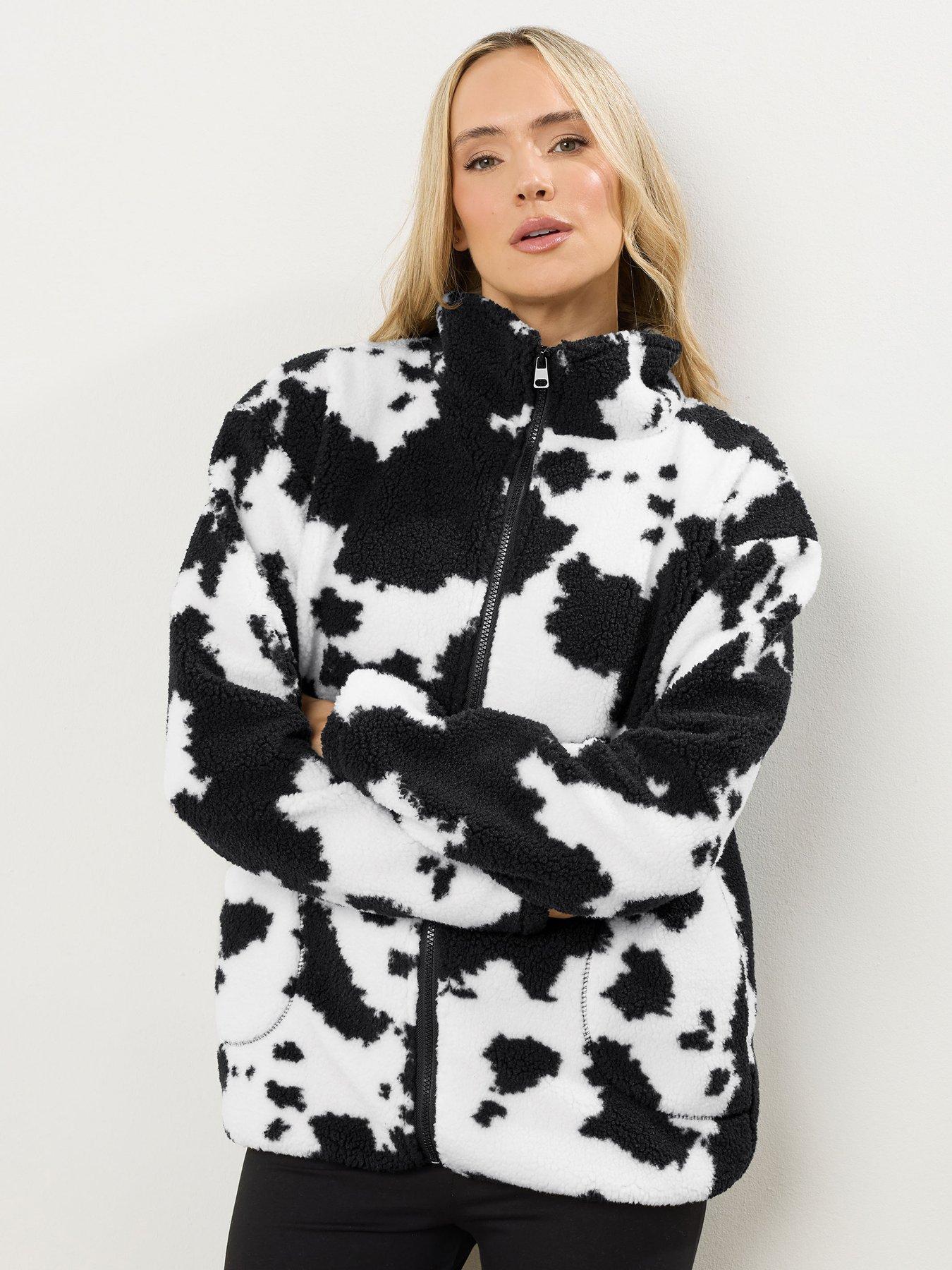 Image 4 of 4 of Long Tall Sally Cow Zip Through Borg Jacket - Black