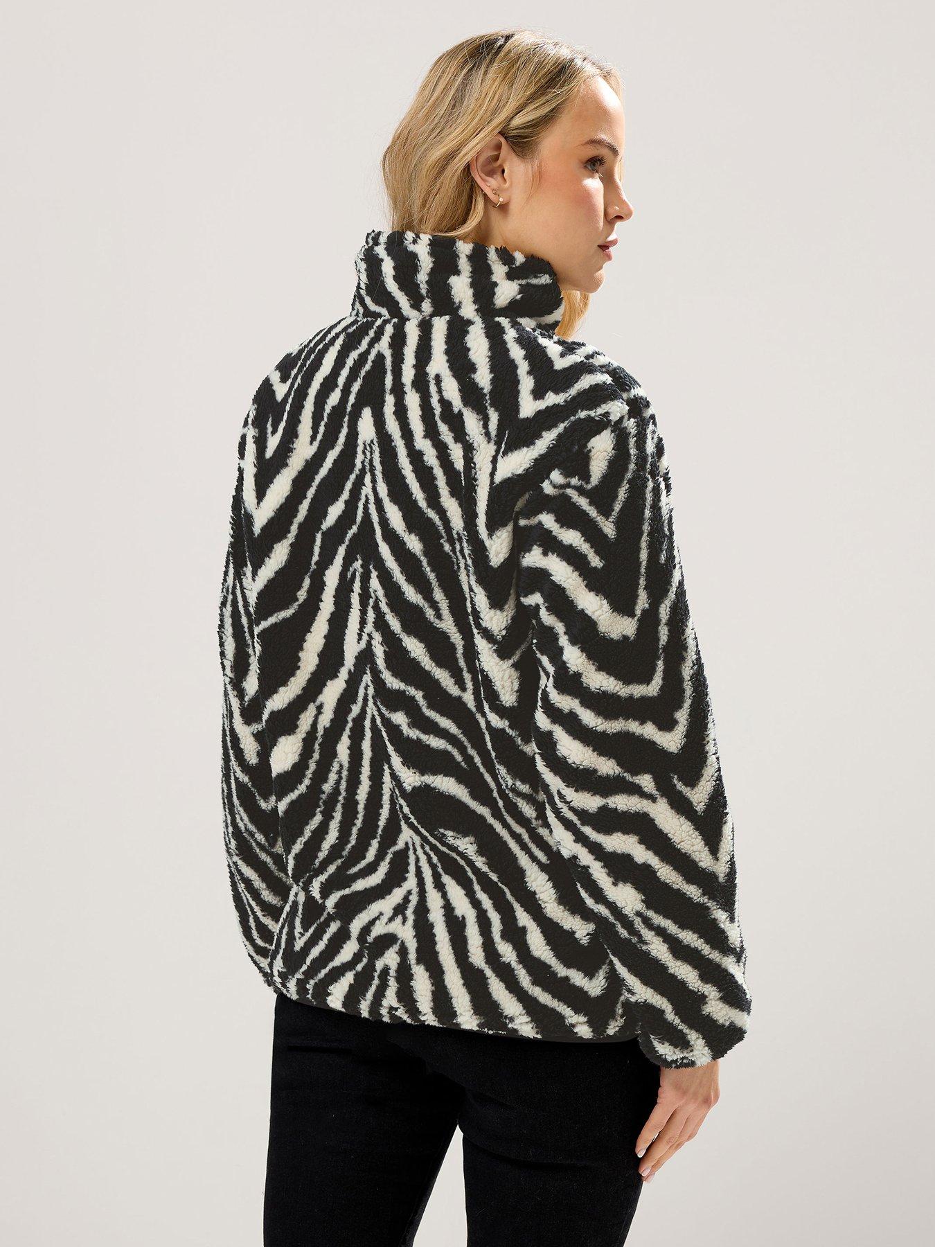 stillFront image of long-tall-sally-zebra-print-half-zip-fleece-black