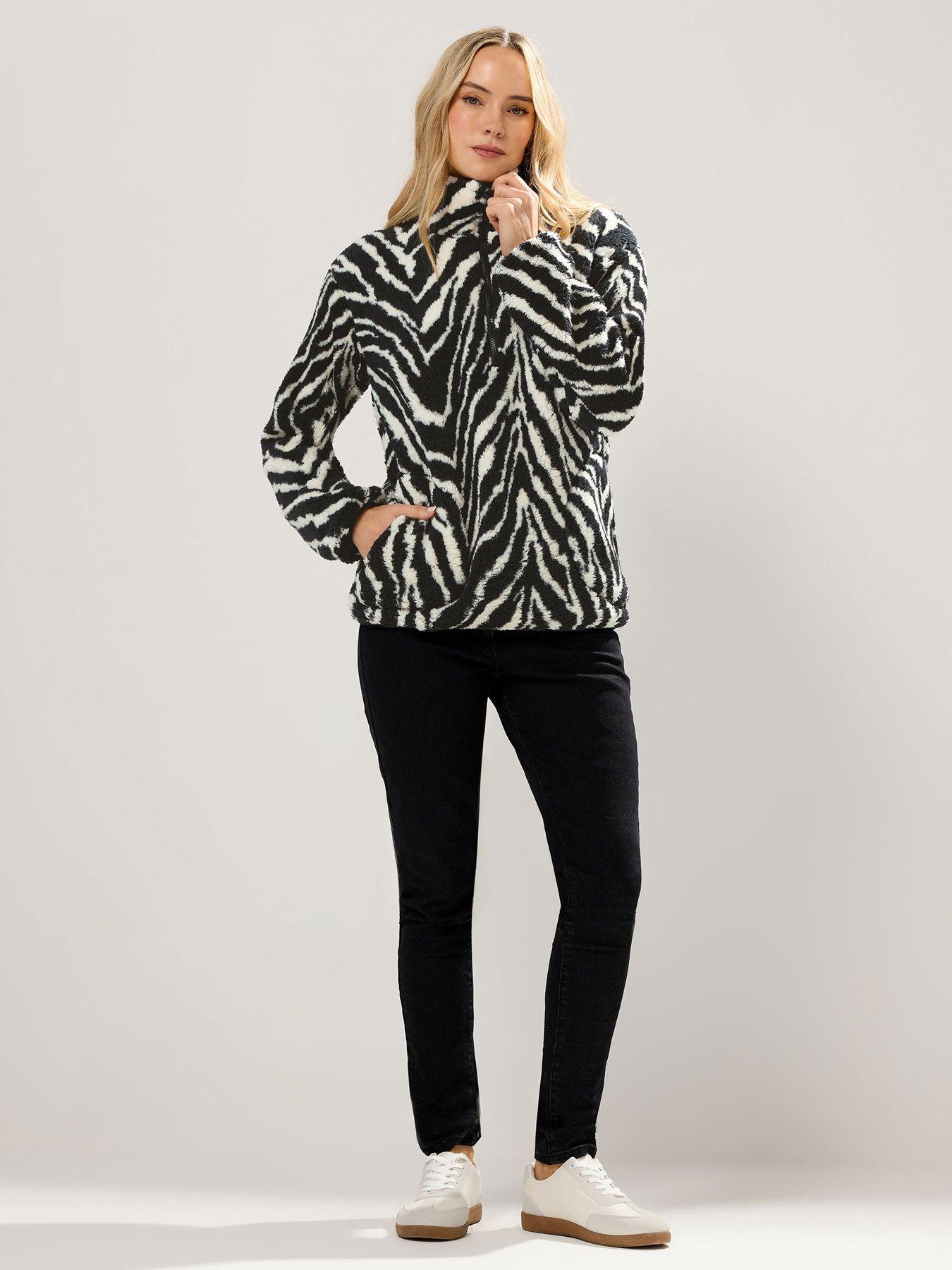  image of long-tall-sally-zebra-print-half-zip-fleece-black